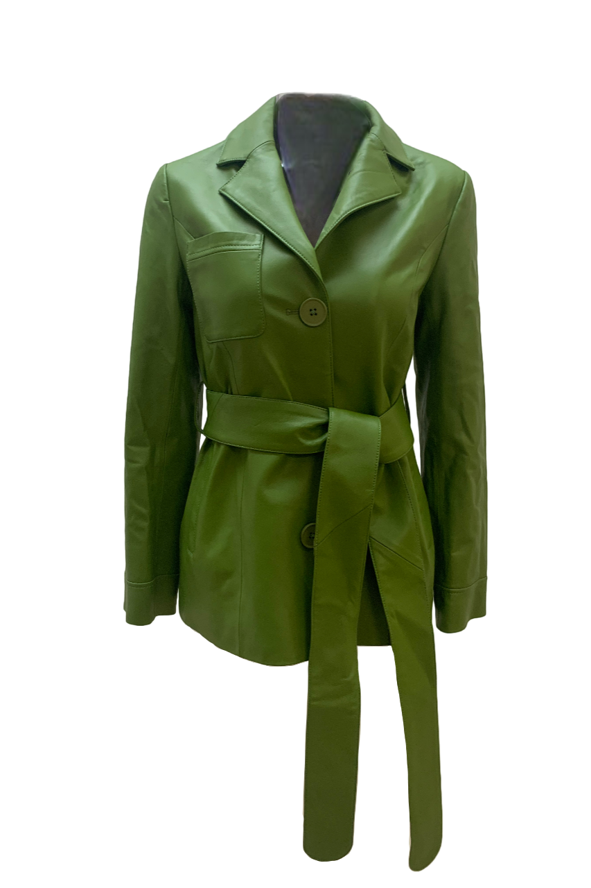 Mira Leather Coat Short Green - Sample