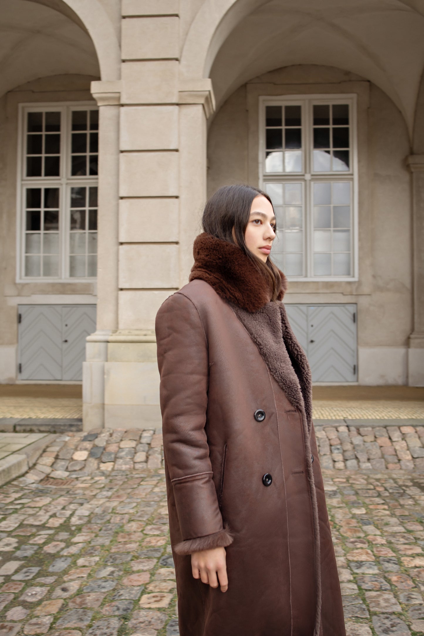 Leona Wool Coat Long Chocolate Brown