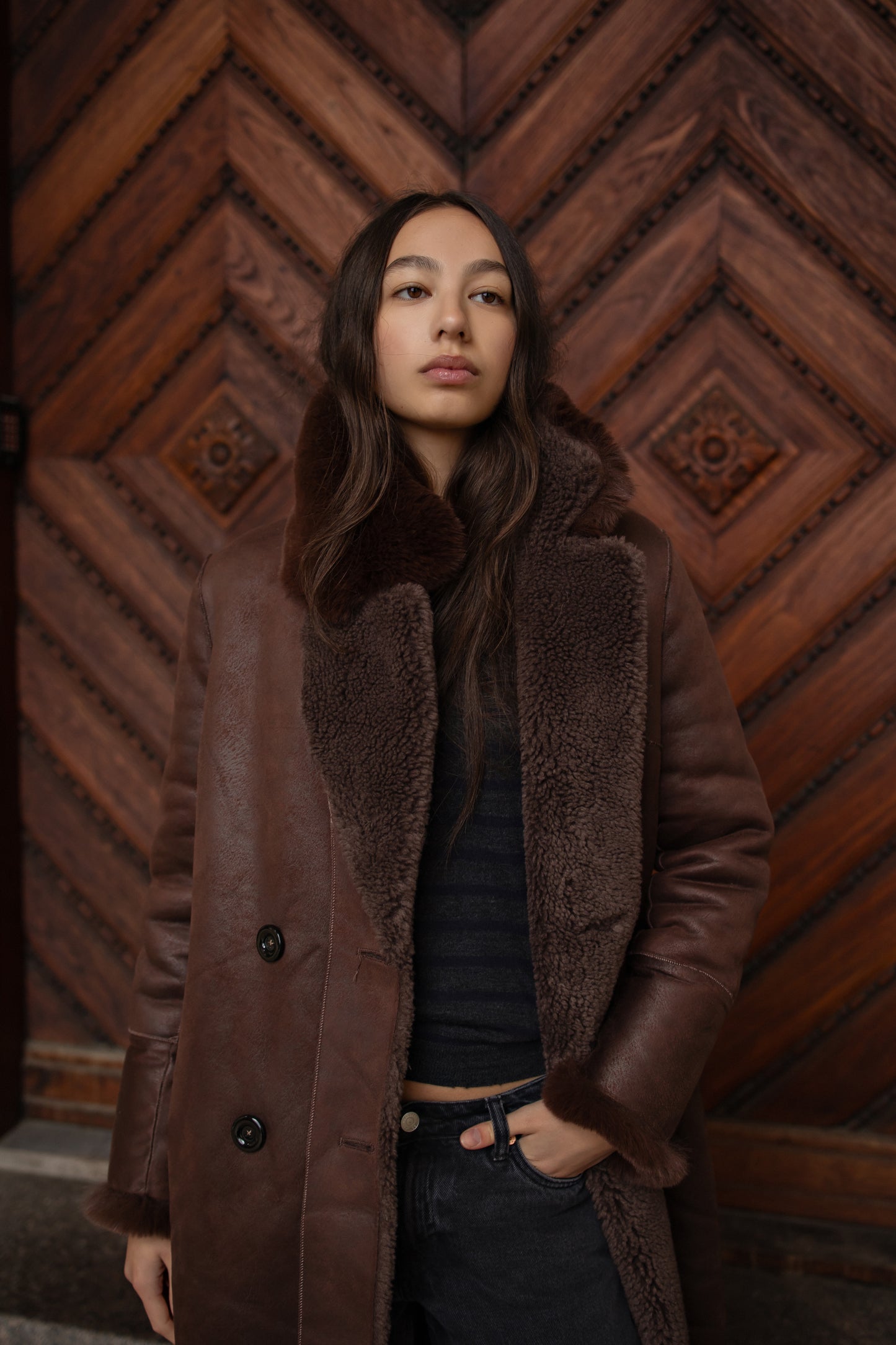 Leona Wool Coat Long Chocolate Brown