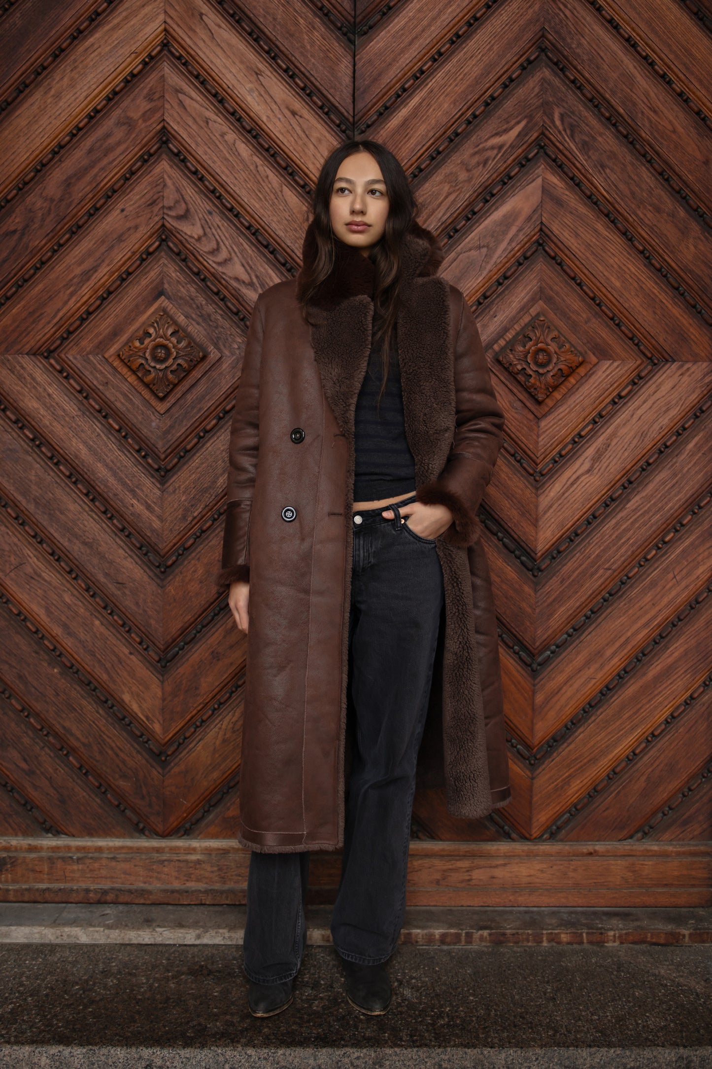 Leona Wool Coat Long Chocolate Brown