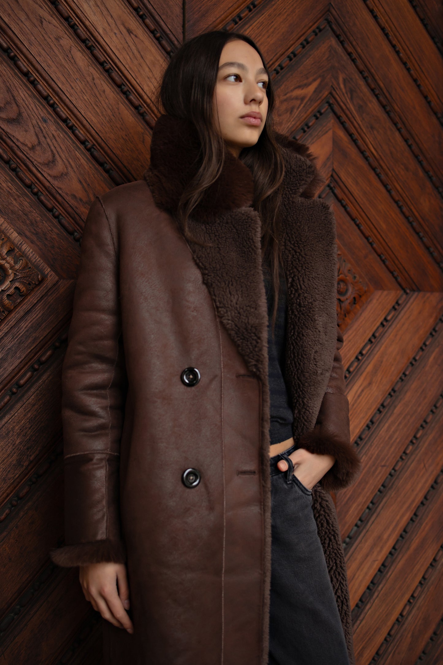 Leona Wool Coat Long Chocolate Brown