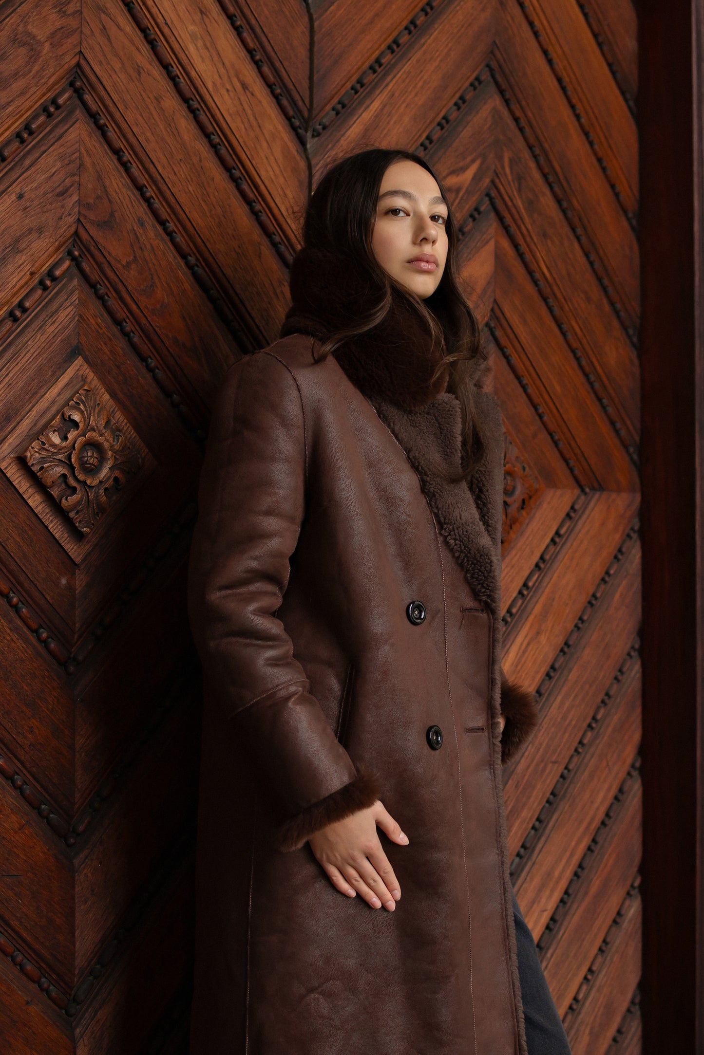 Leona Wool Coat Long Chocolate Brown