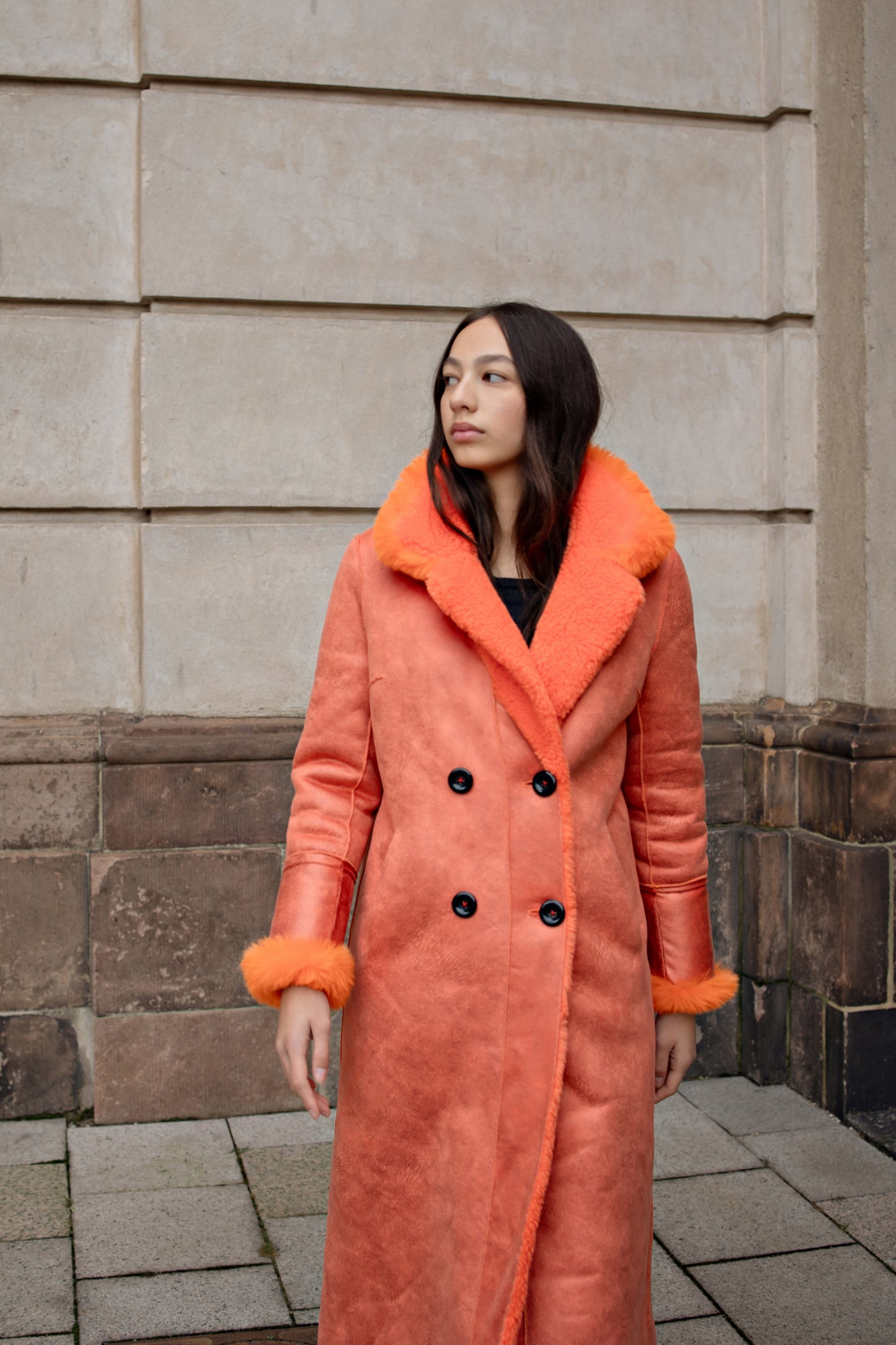Leona Wool Coat Long Orange