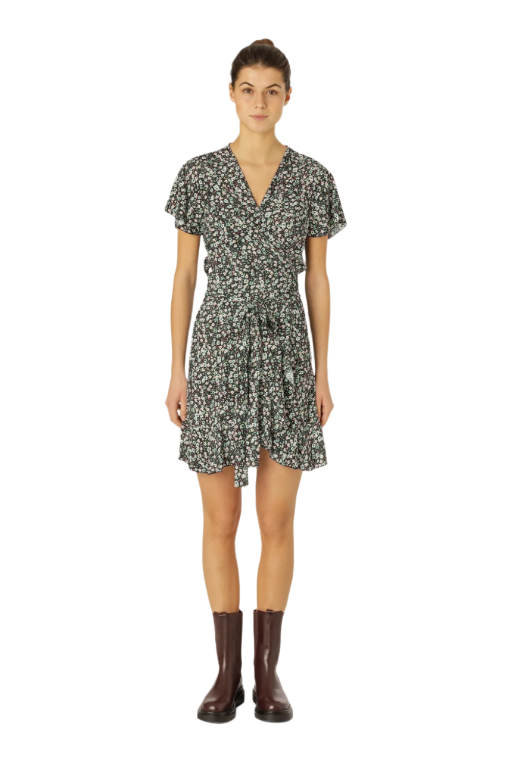 Milly Wrap Dress Short Black / Blue Flower