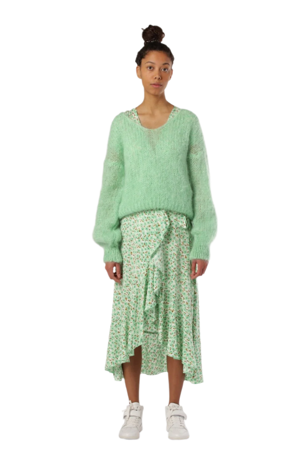 Milly Wrap Dress Long Light Green Flower