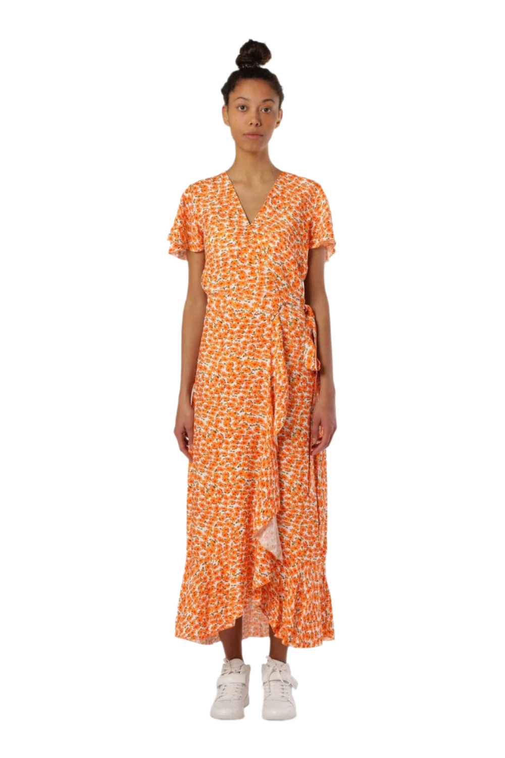Milly Wrap Dress Long Orange Flower