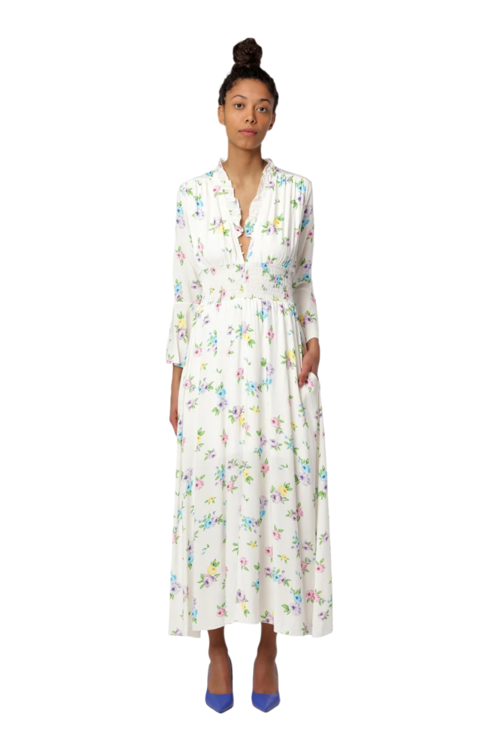 Sally Long Dress White Multiflower