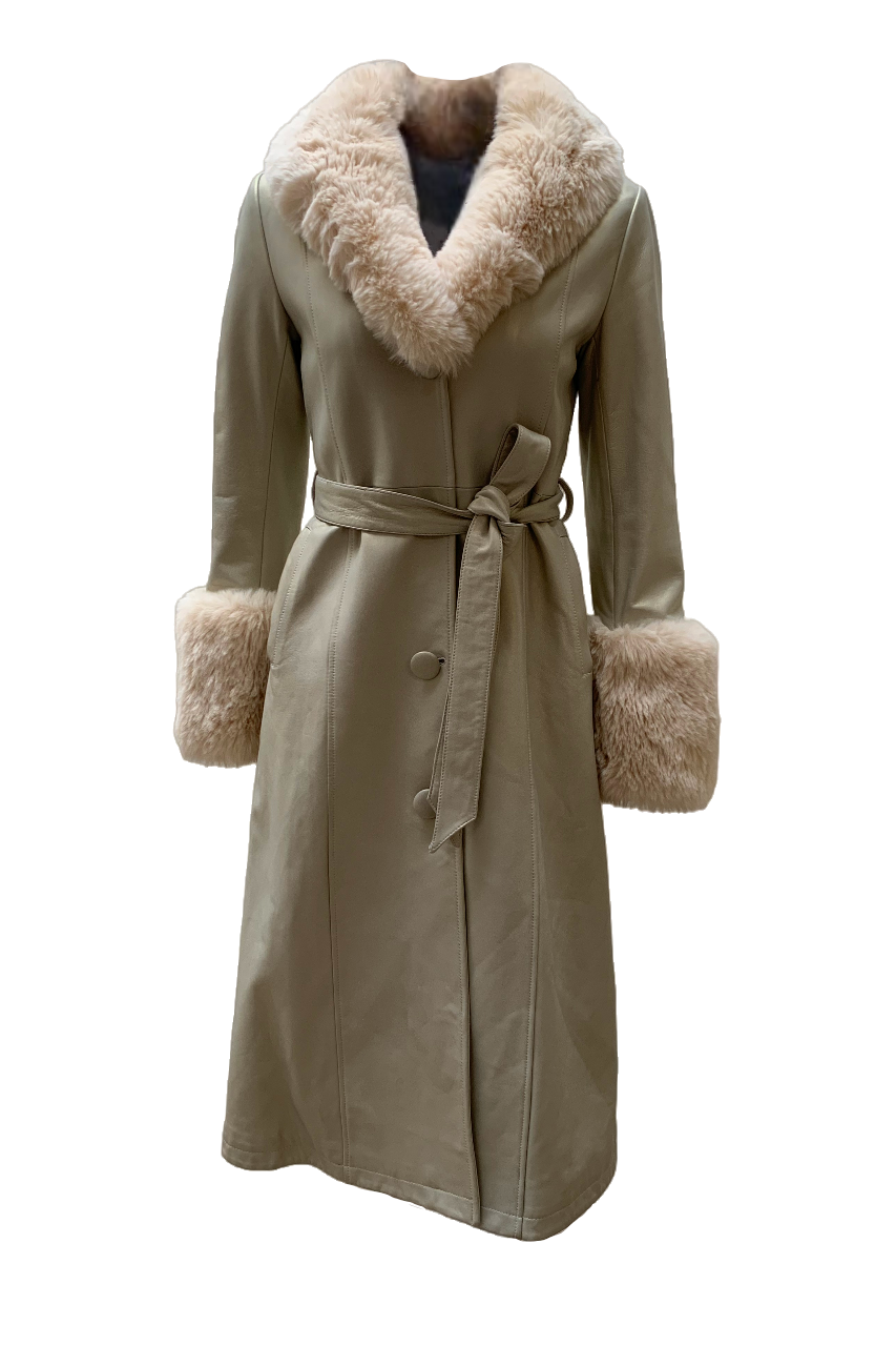 Bella Leather Coat Long Cream White - Sample