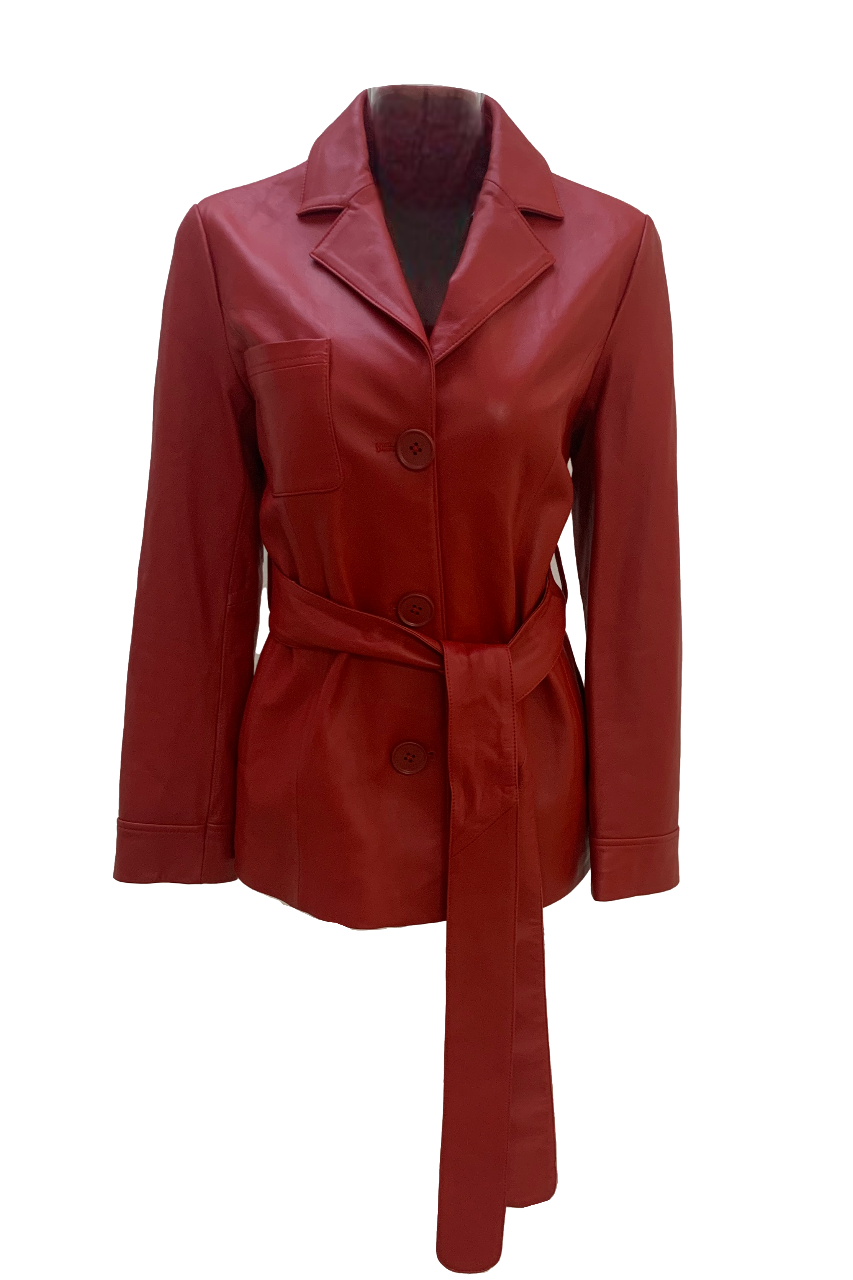 Mira Leather Coat Short Red - Sample