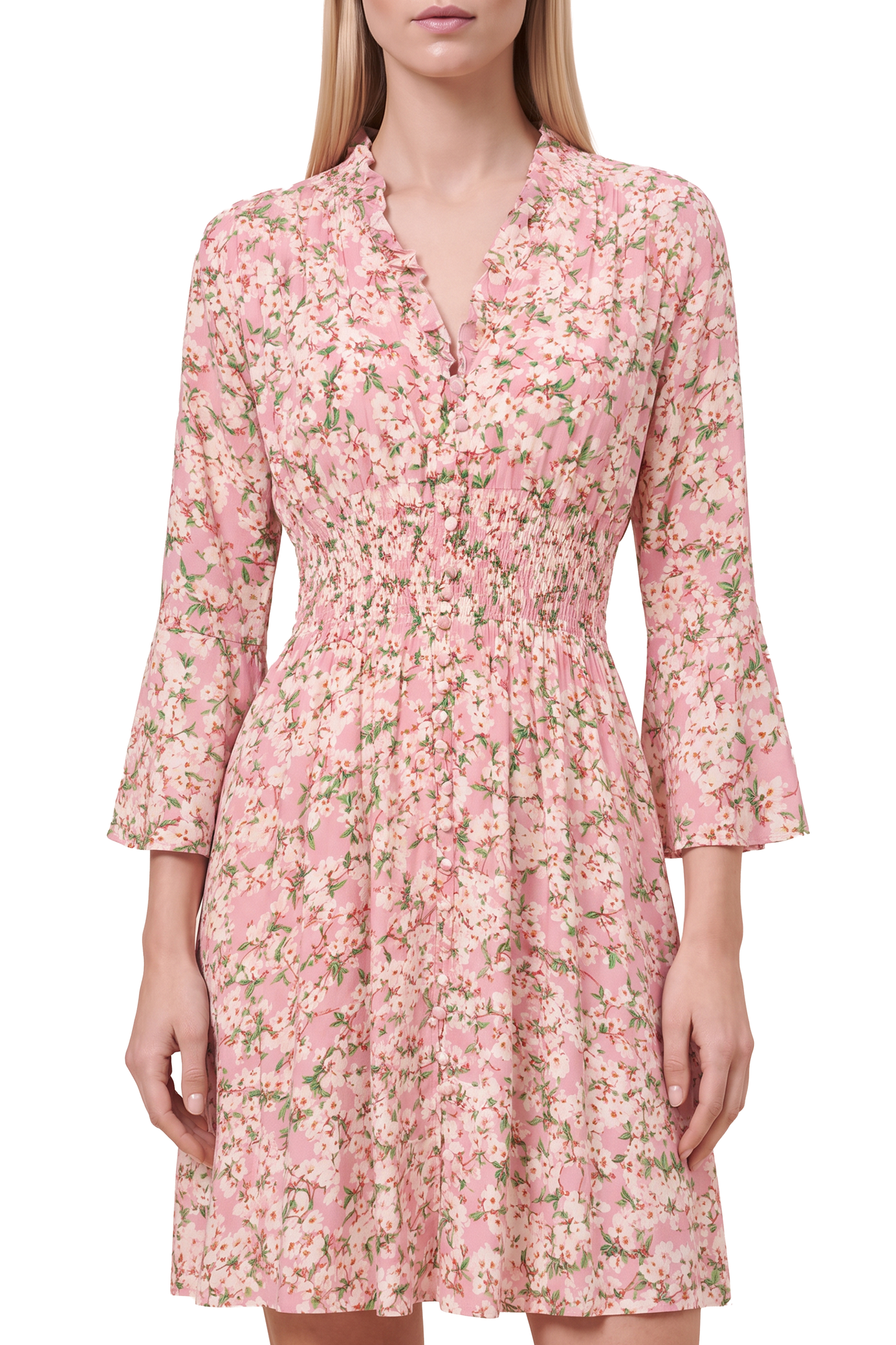 Sally Short Dress Light Pink White Flowers