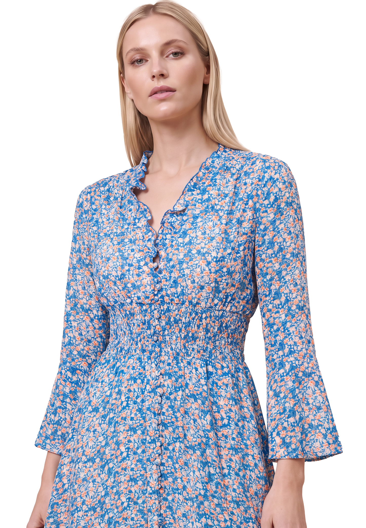 Sally Short Dress Teal Blue Flower