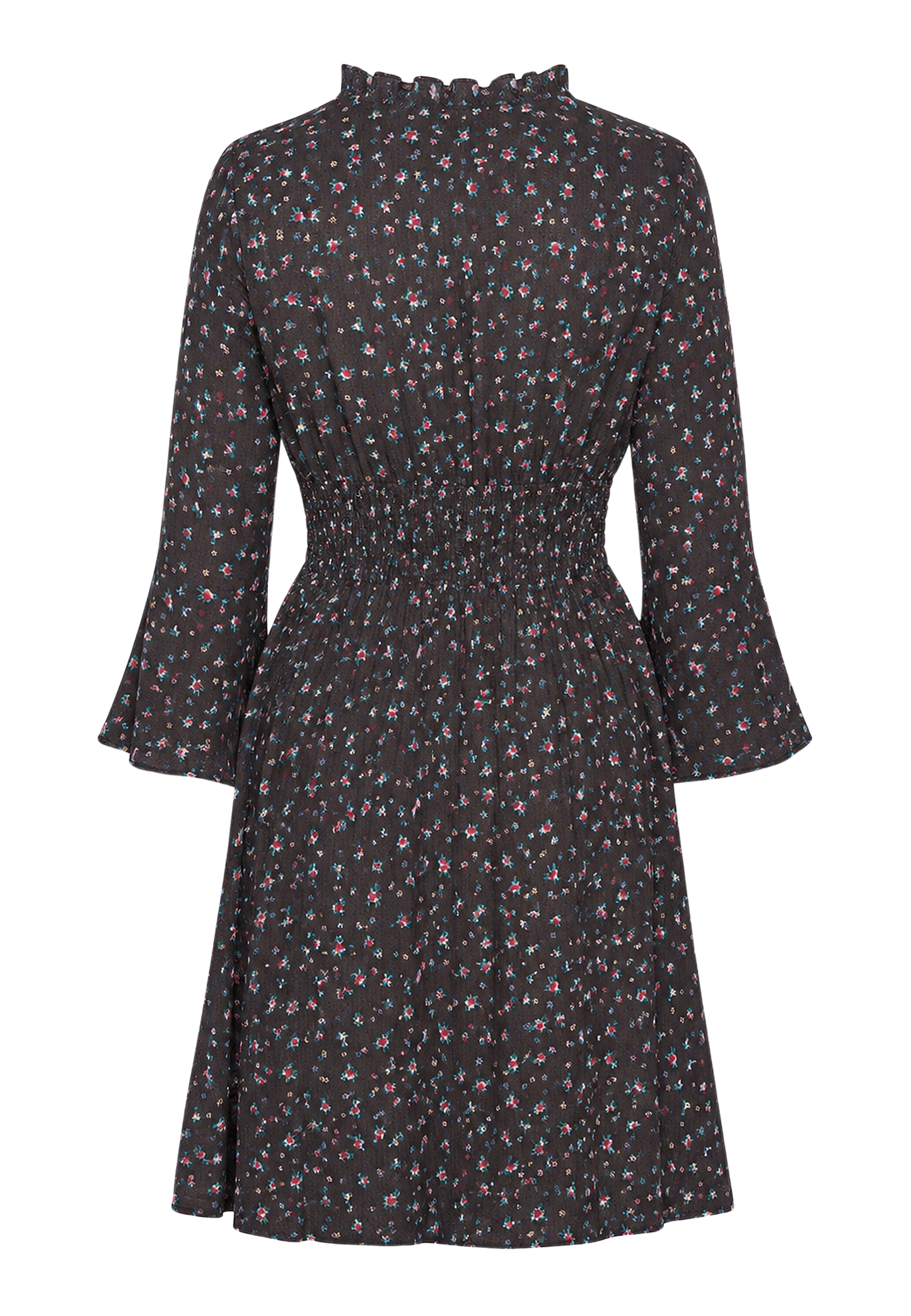 Sally Cotton Short Dress Black w/ Mixed Flower image