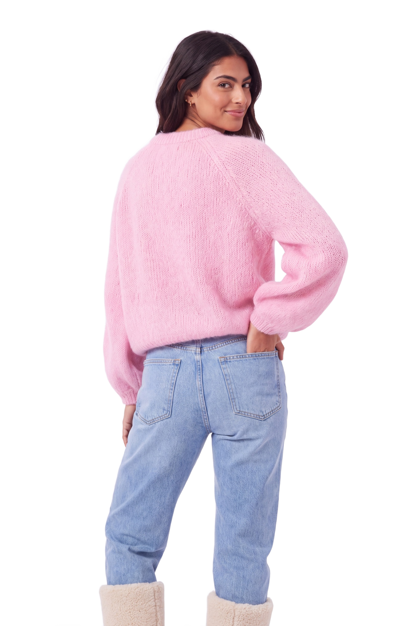 Rosie Mohair Knit Pullover Soft Berry model image back close-up