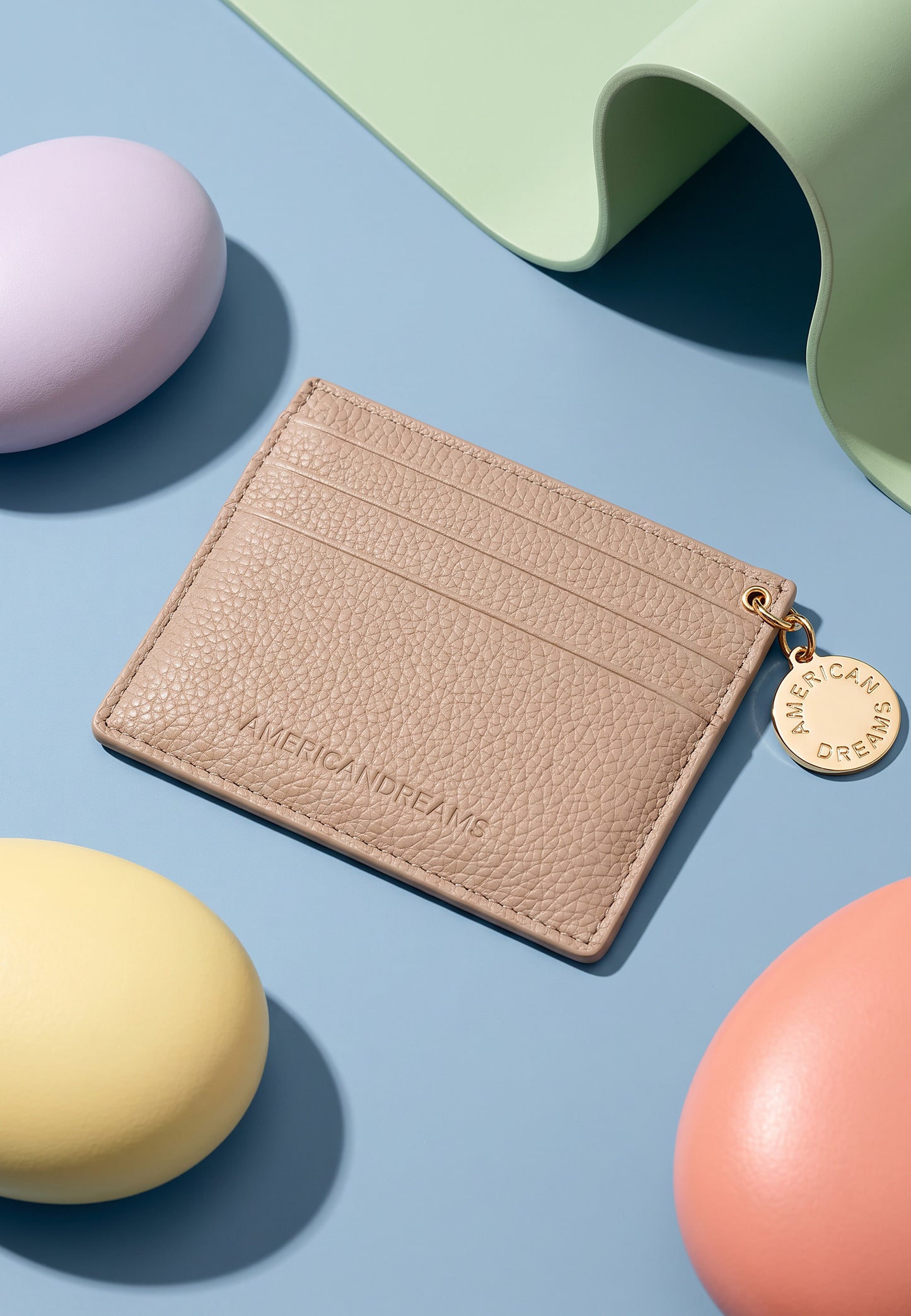 Signature Card Holder Leather with Charm Light Brown