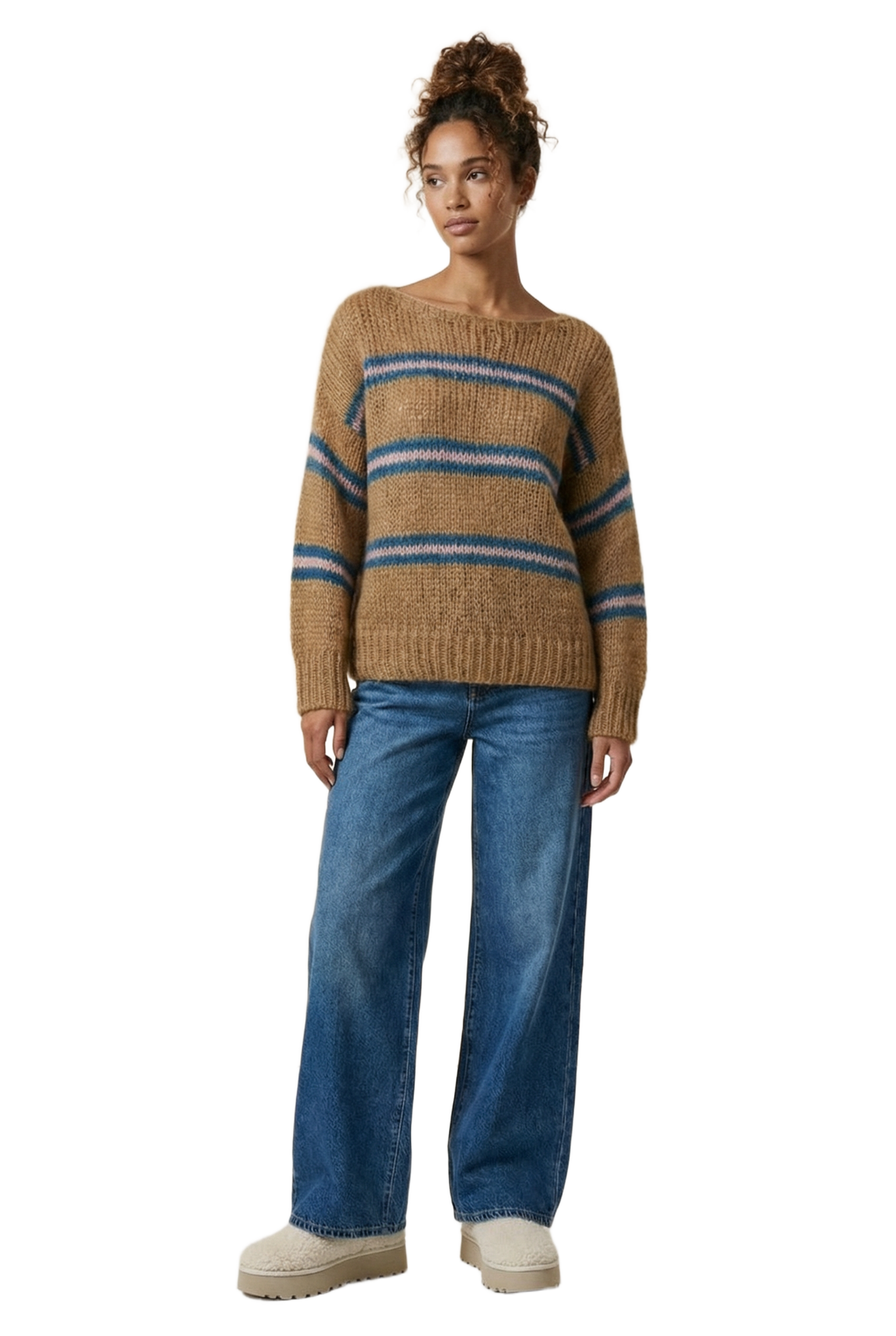 Amira Knit Pullover Brown/Blue/Light Pink Striped