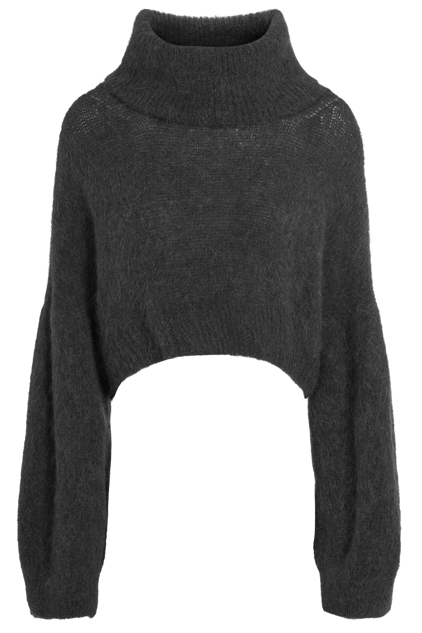 Andrea Rollneck Cropped Alpaca Pullover Black