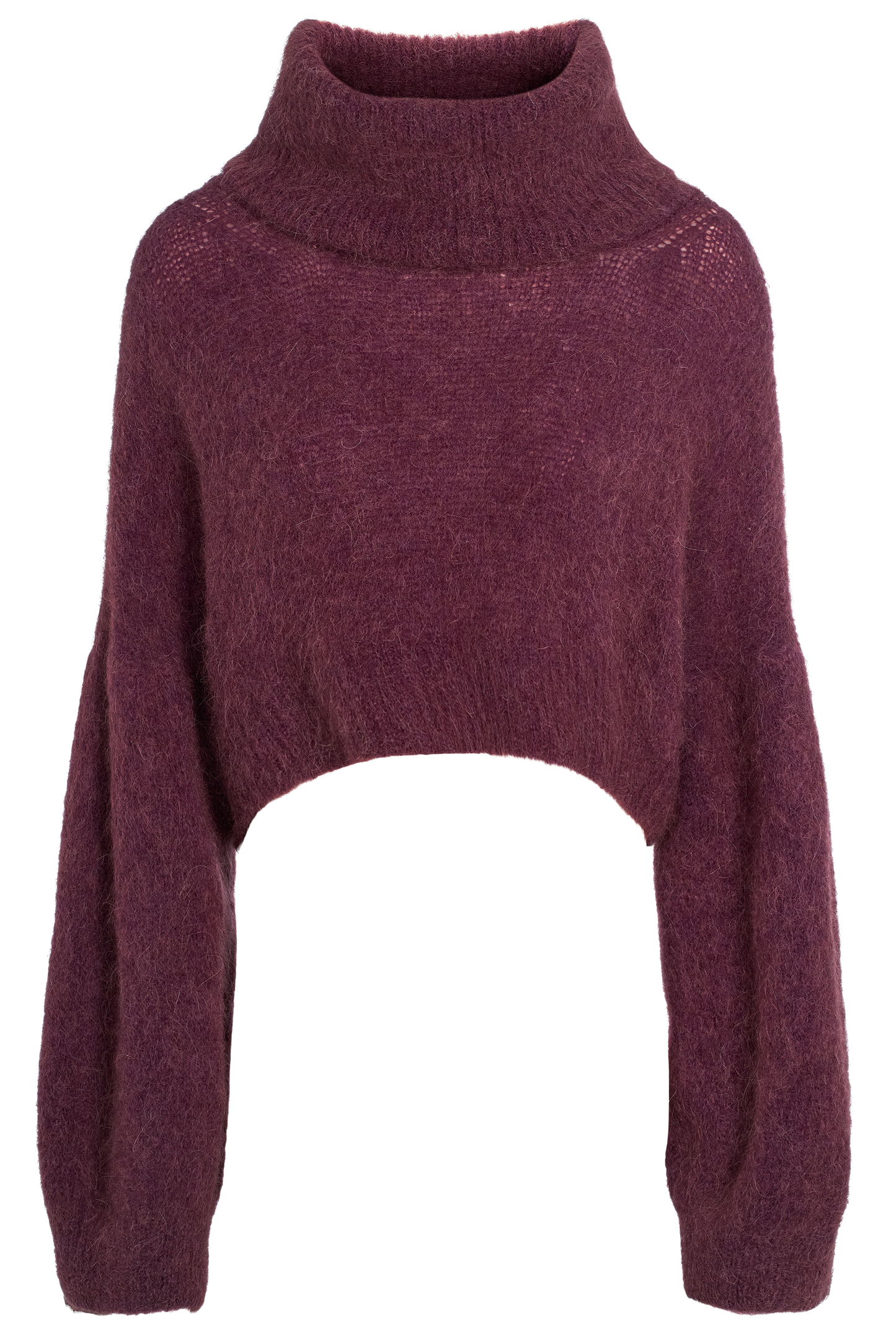 Andrea Rollneck Cropped Alpaca Pullover Bordeaux