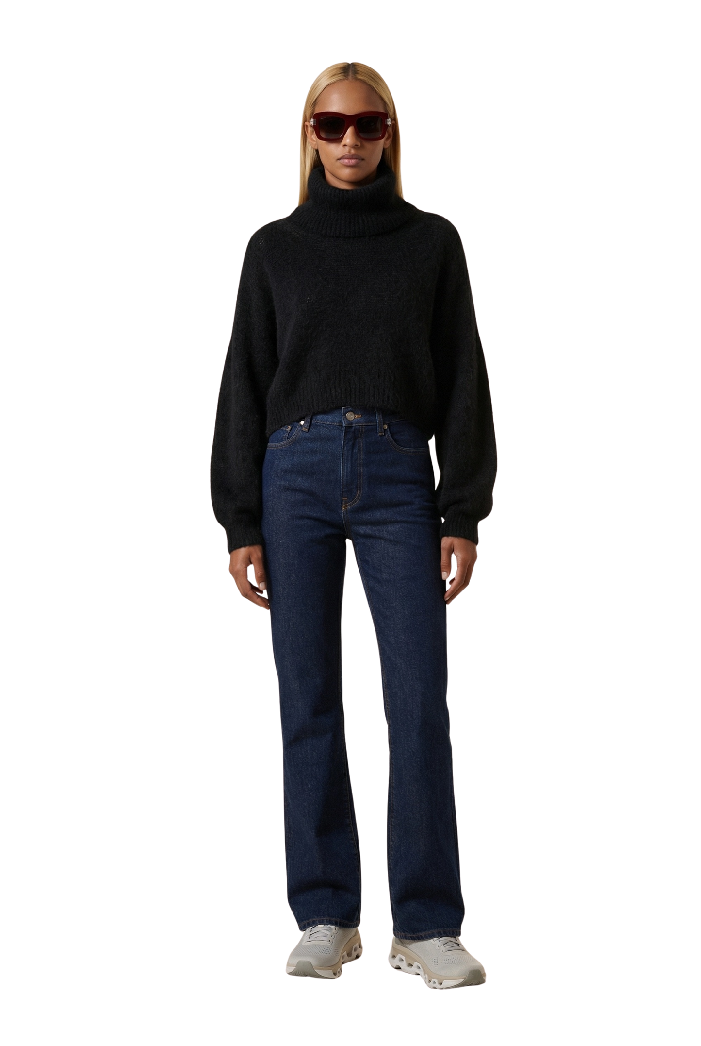 Andrea Rollneck Cropped Alpaca Pullover Black