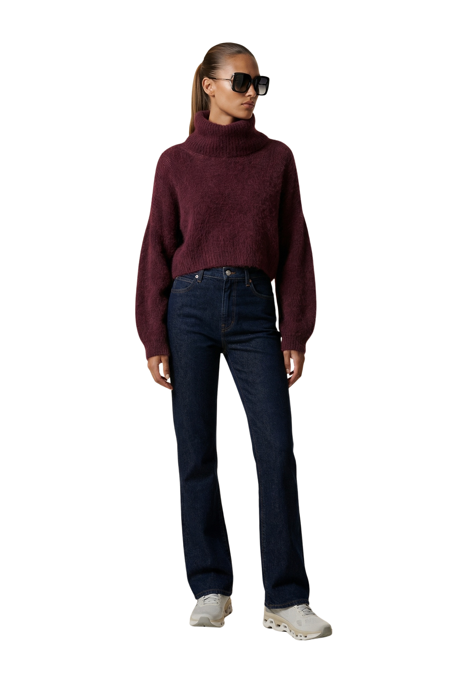 Andrea Rollneck Cropped Alpaca Pullover Bordeaux