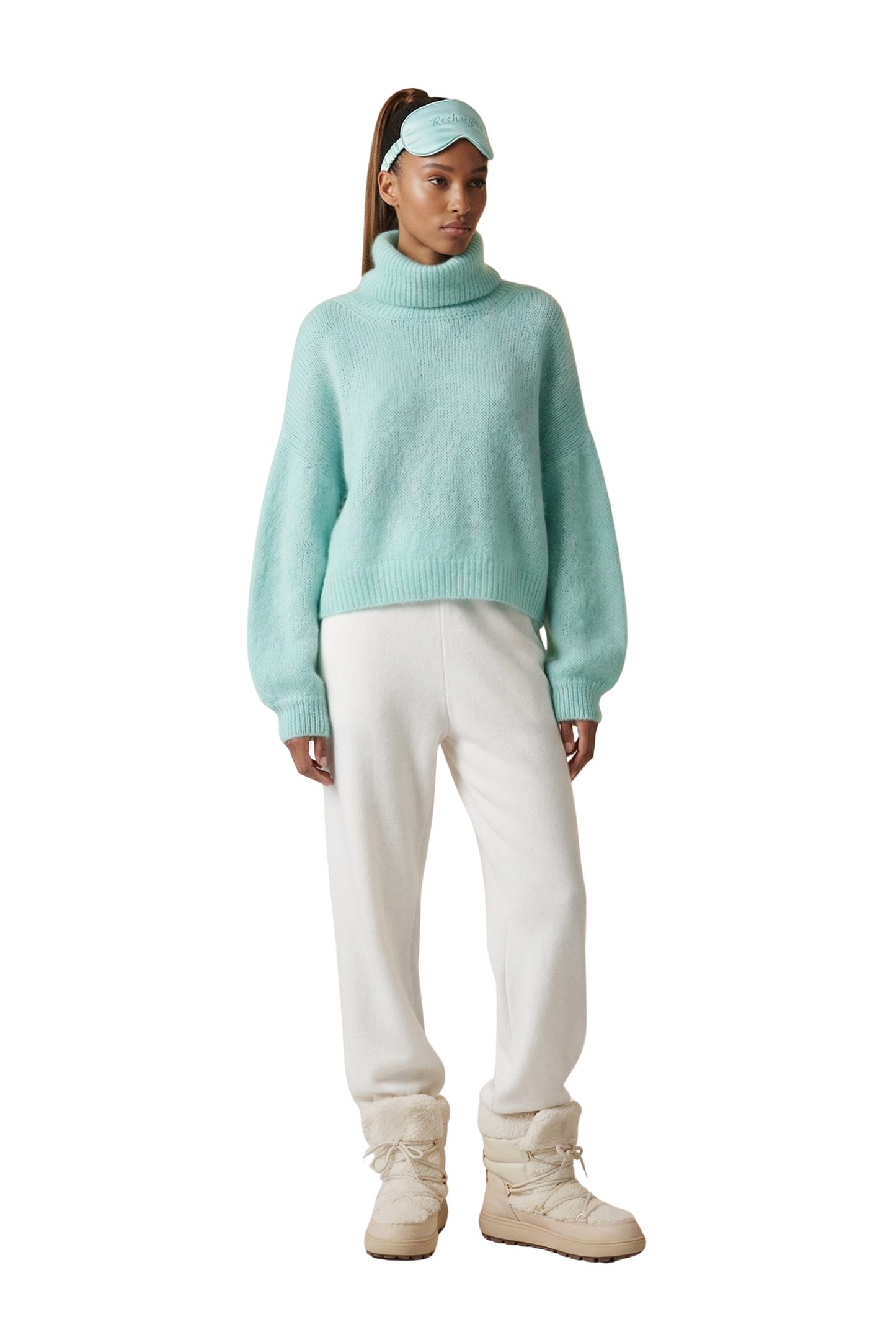 Andrea Rollneck Cropped Alpaca Pullover Seafoam Green