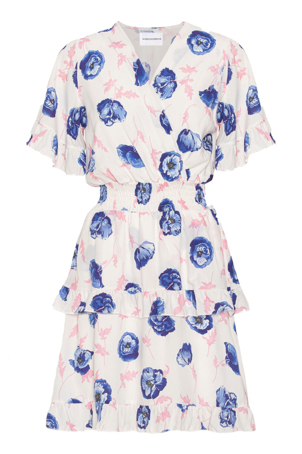 Ella Short Dress White W/Blue Flower