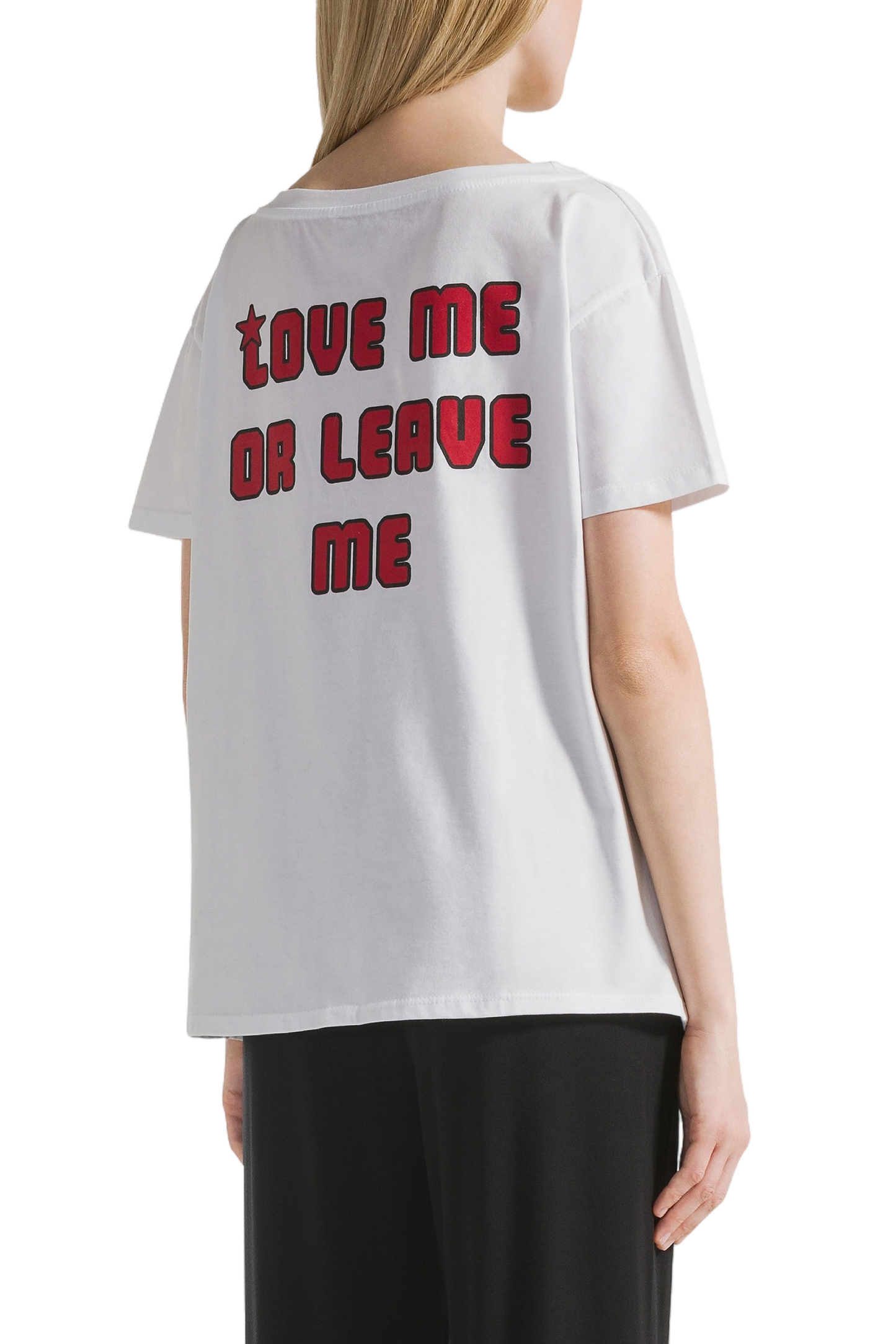T-shirt White Love Me or Leave Me Back Red Letters