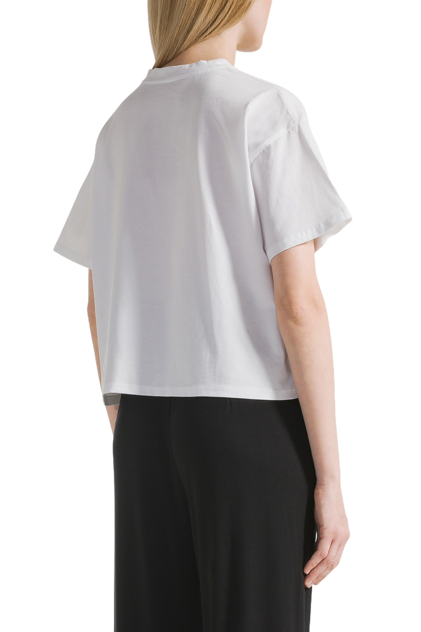 T-Shirt Cropped White Peace Cotton Tee W/ Black Letters