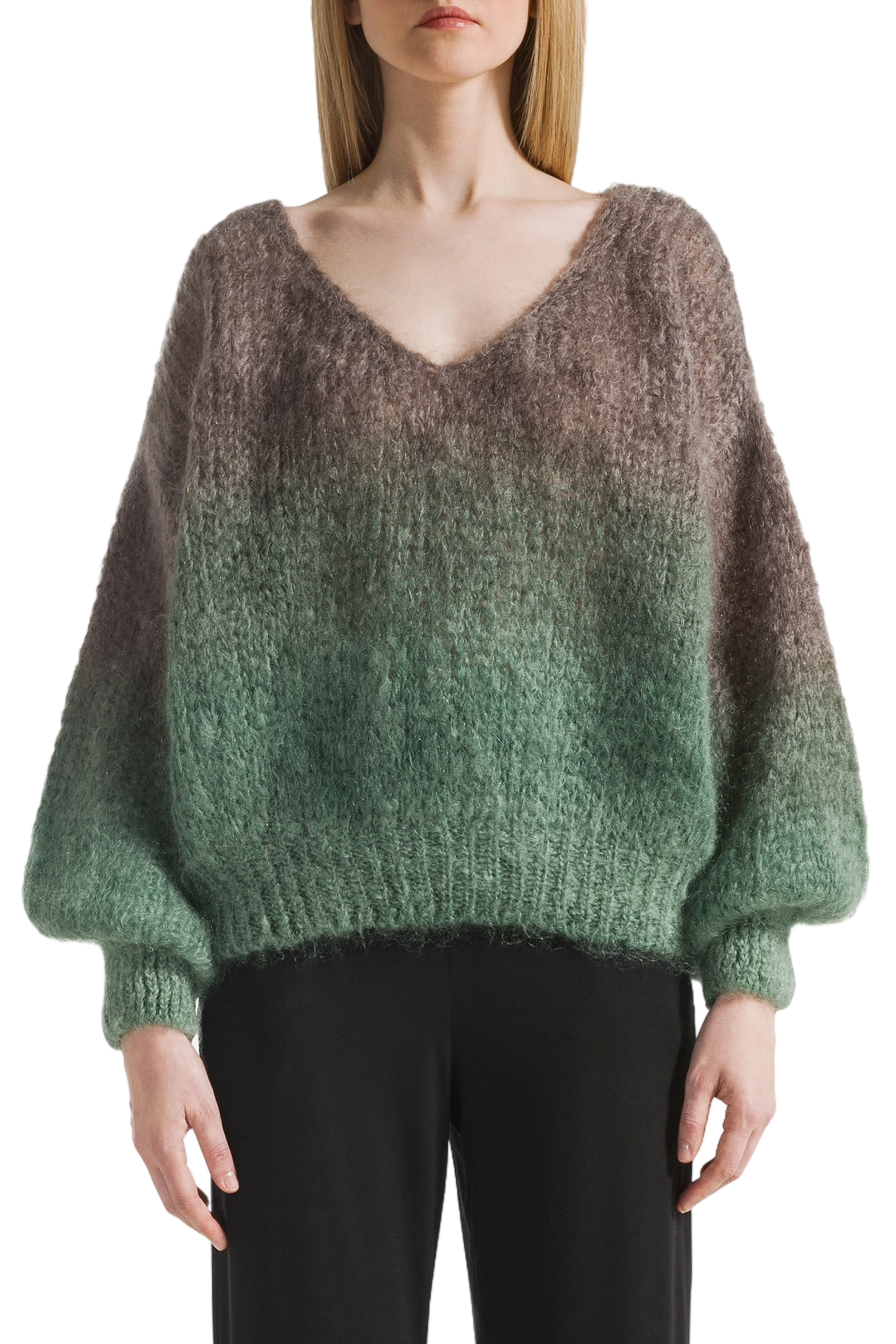 Milana LS Mohair Knit Ombre Dark Taupe/Green