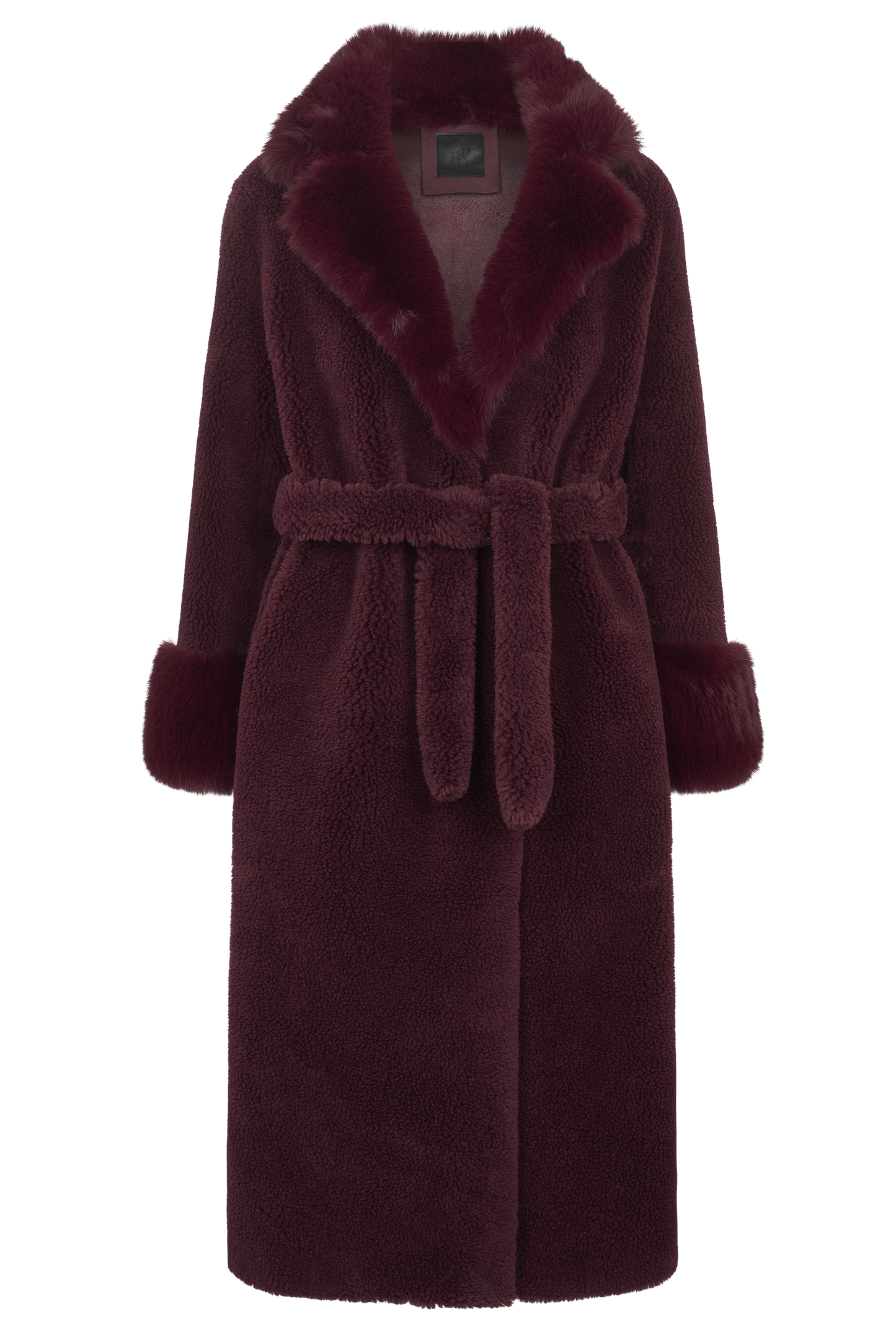 Farah Belted Teddy Coat Bordeaux