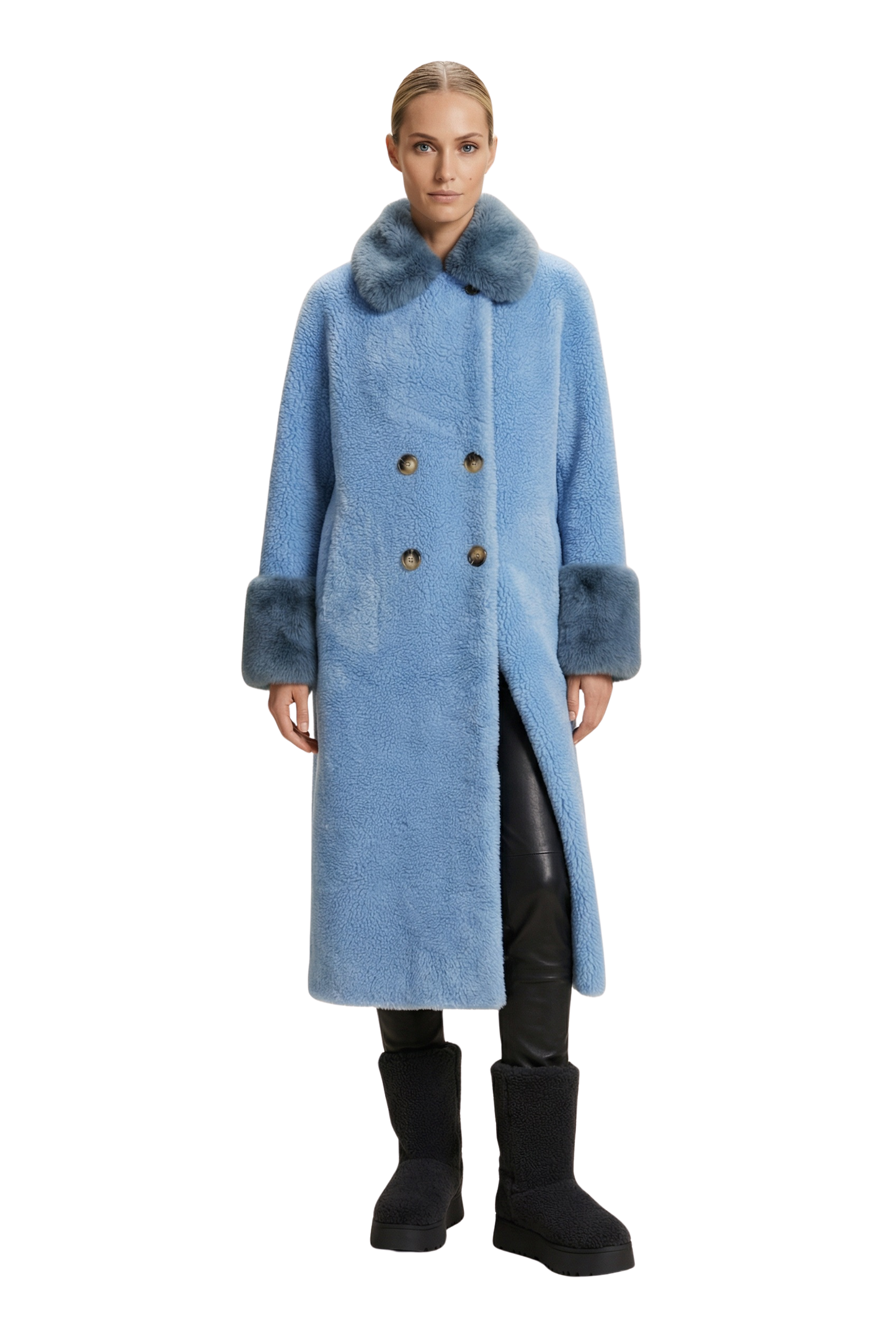 Fiona Long Wool Coat Sky Blue