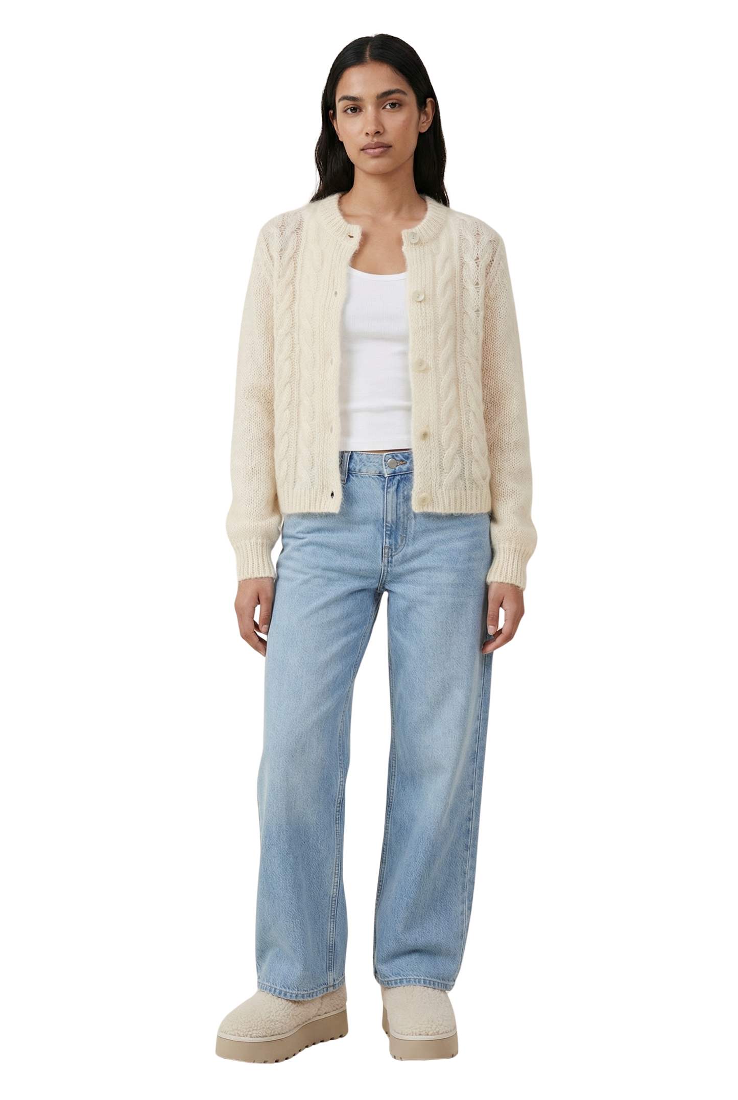 Frankie Cable Knit Cardigan Beige