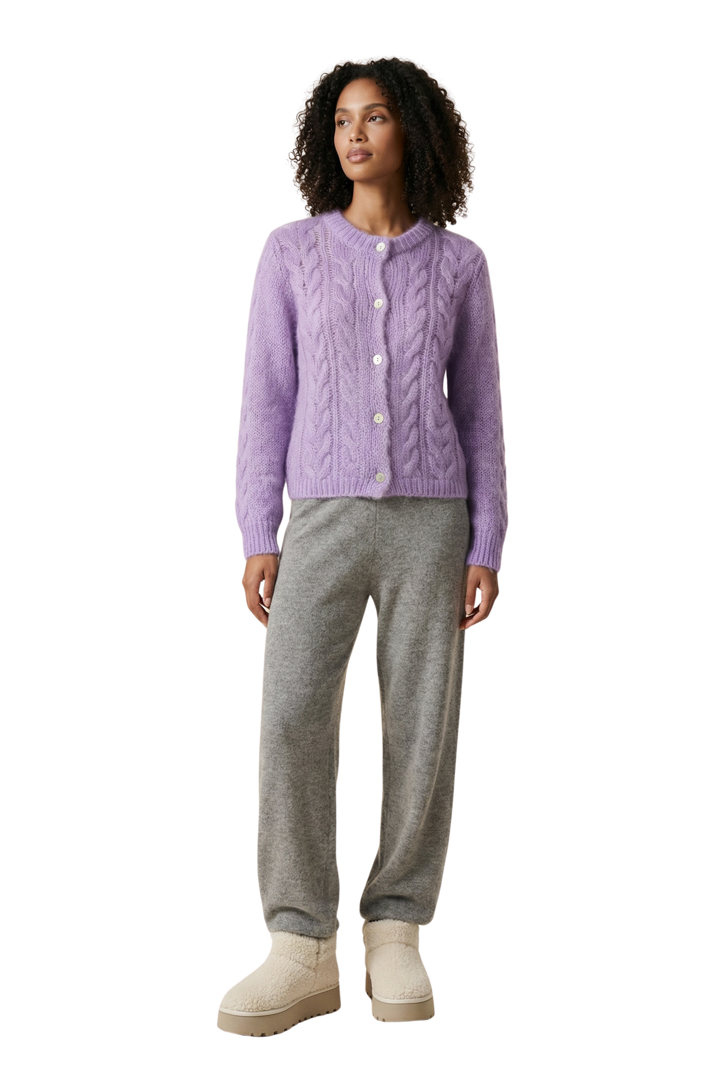 Frankie Cable Knit Cardigan Lilac