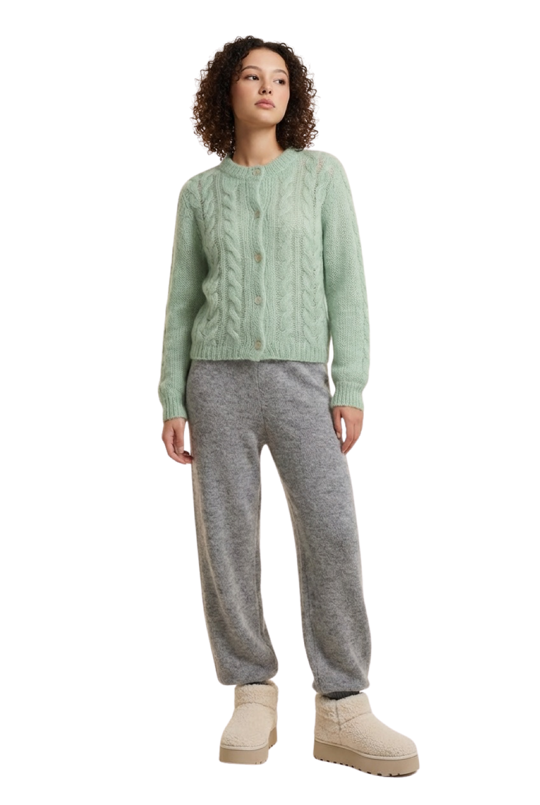 Frankie Cable Knit Cardigan Mint Green