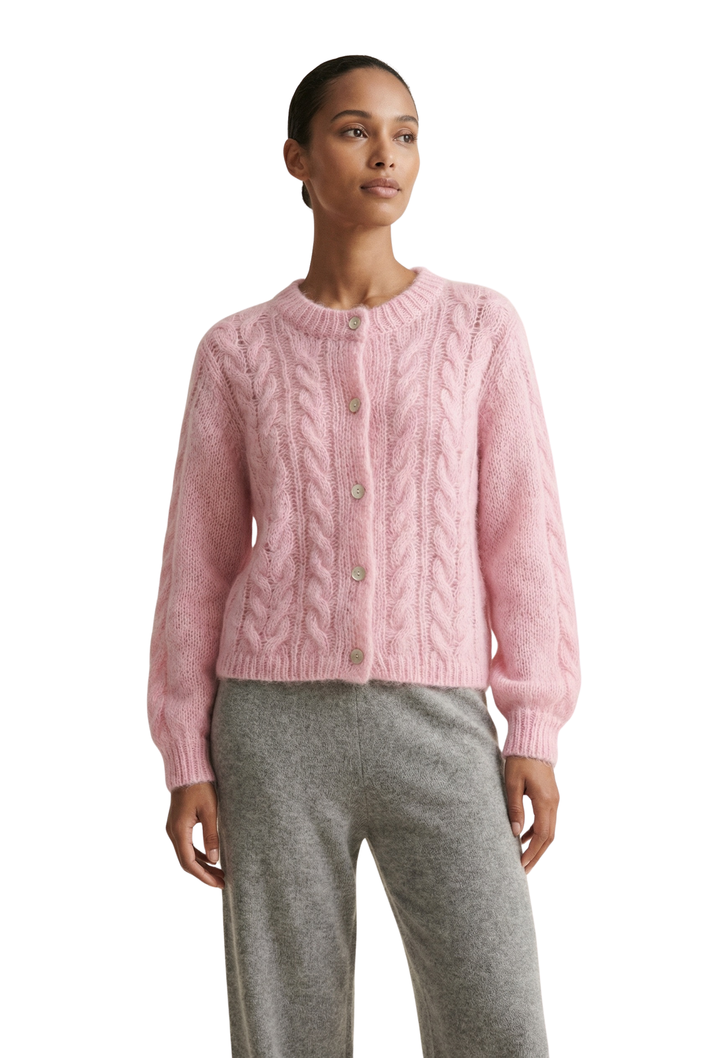 Frankie Cable Knit Cardigan Soft Berry