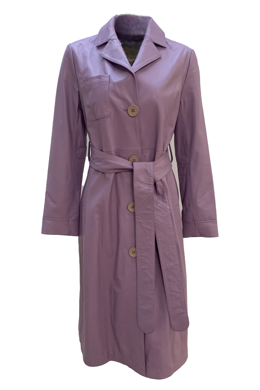 Mira Leather Coat Long Lilac - Sample