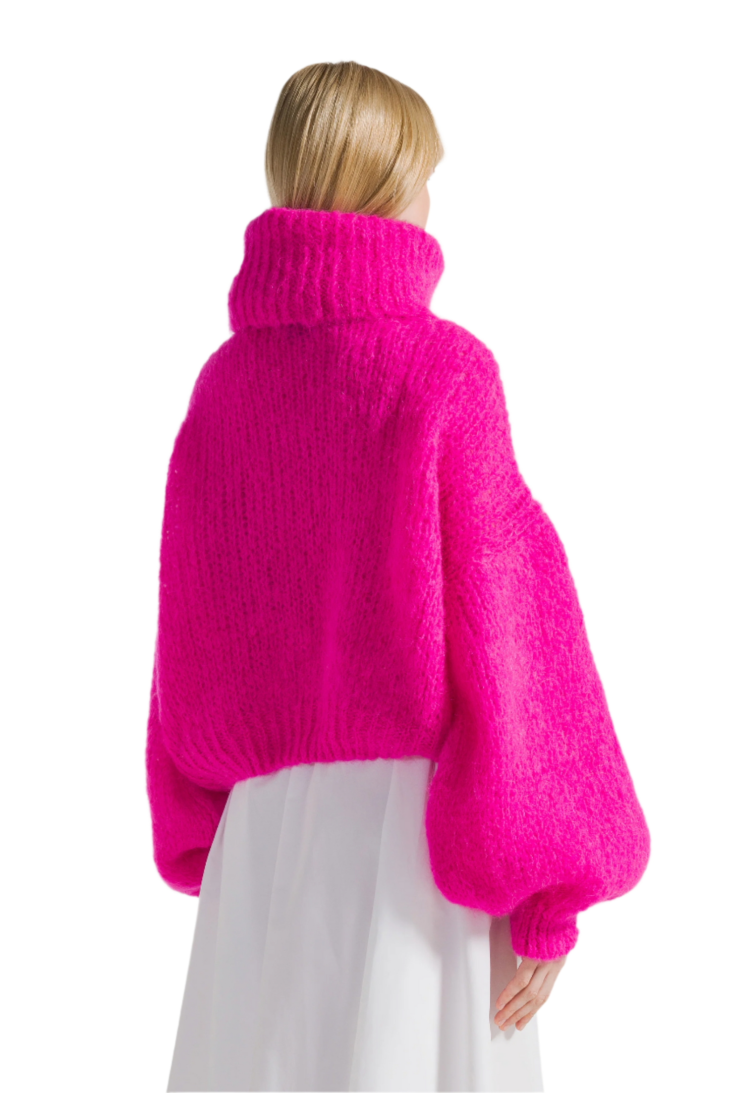 Pepper Roll Neck Alpaca Pullover Cropped Neon Pink