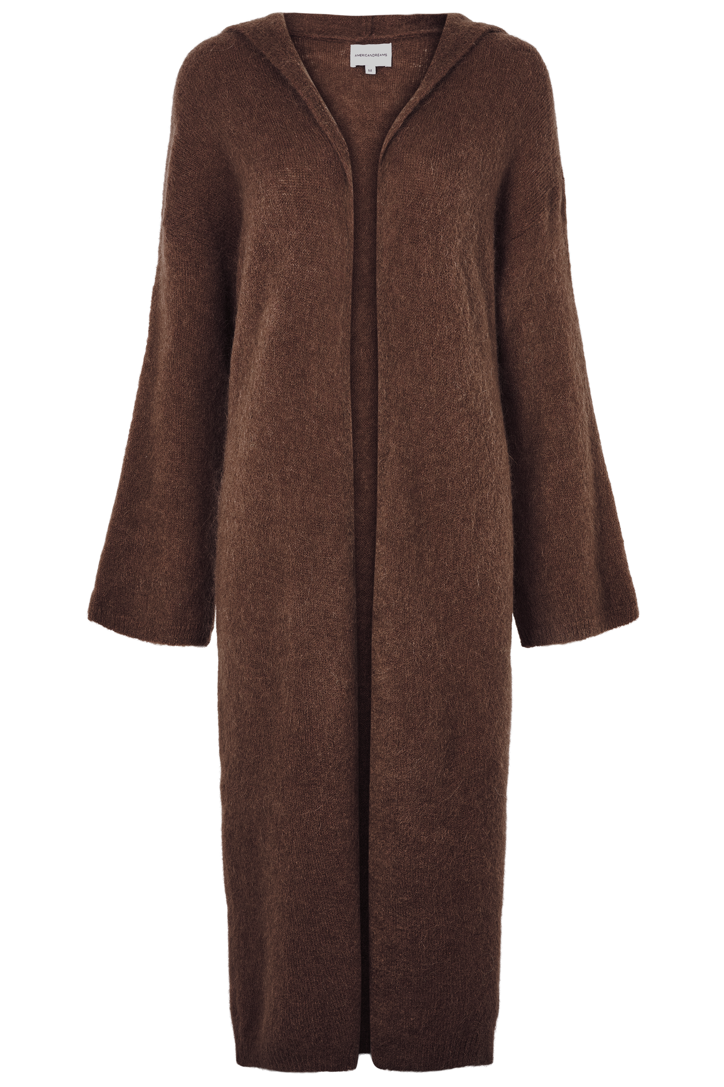 June Long Alpaca Cardigan With Hood Cocoa Brown