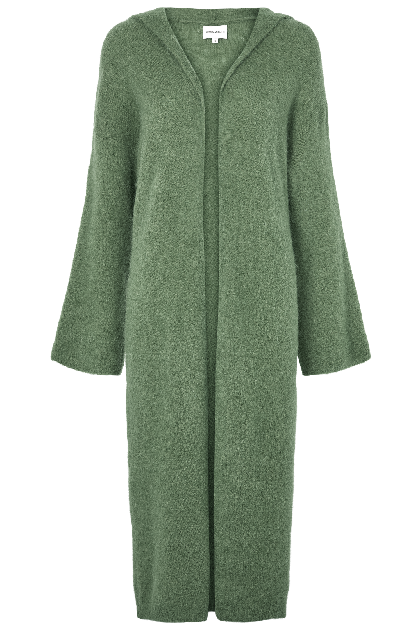 June Long Alpaca Cardigan With Hood Dusty Green