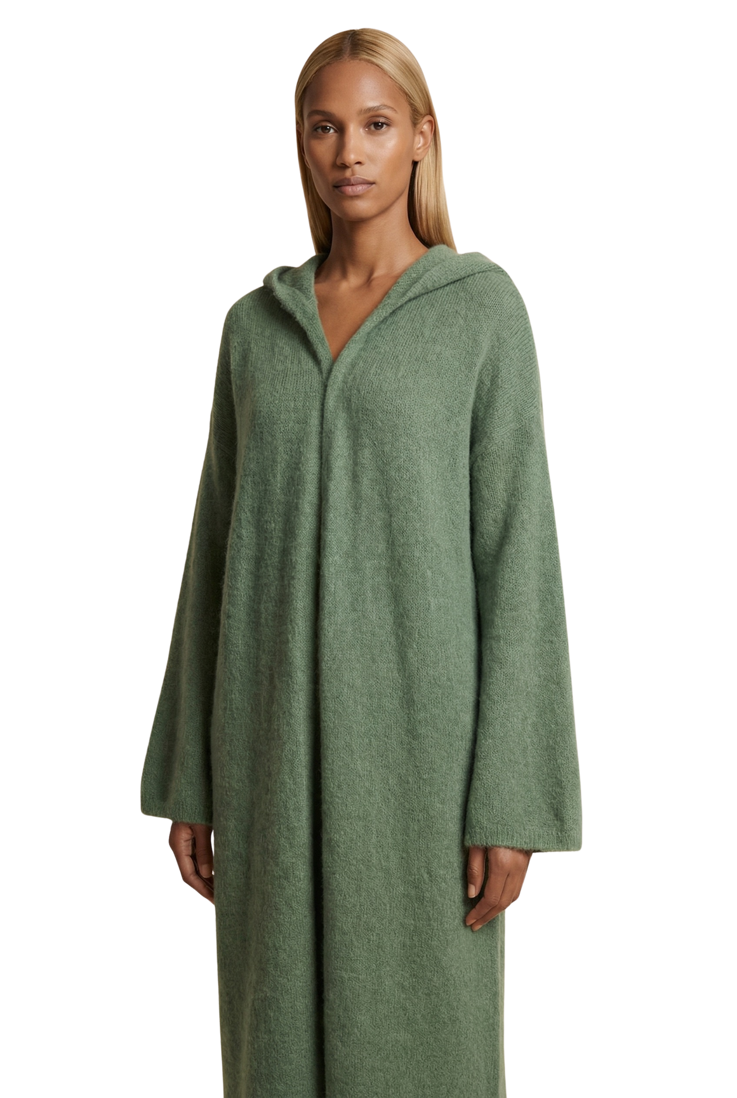 June Long Alpaca Cardigan With Hood Dusty Green
