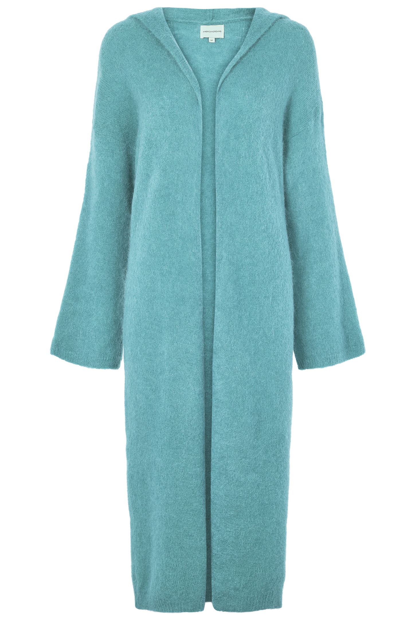 June Long Alpaca Cardigan With Hood Seafoam Green