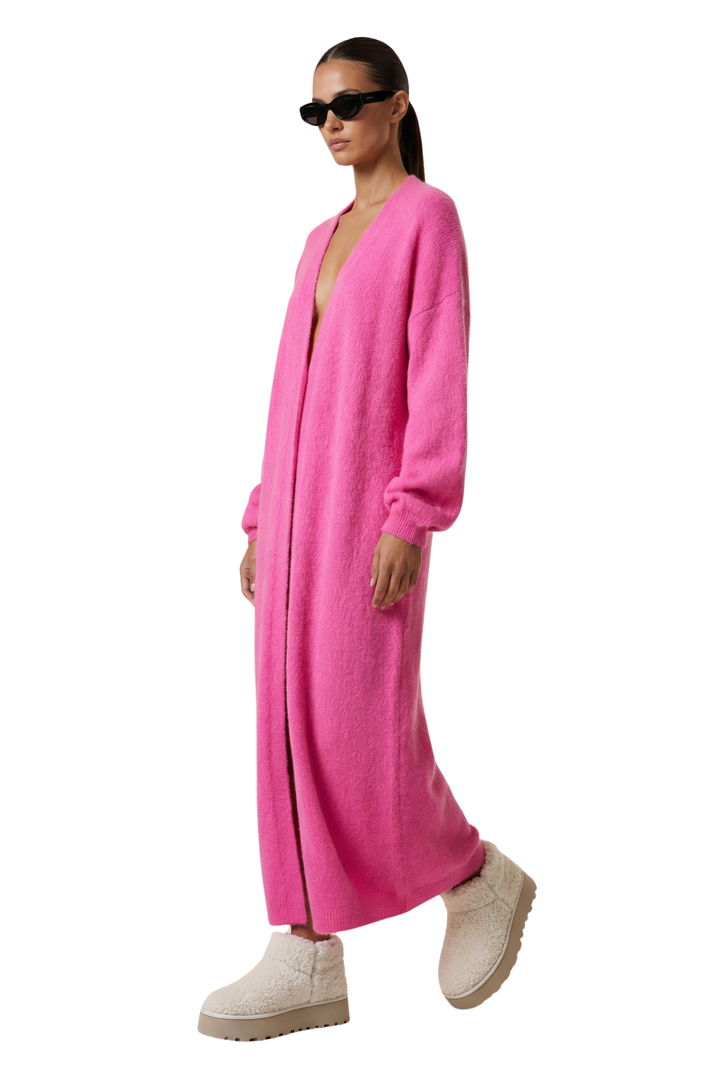 June Long Alpaca Cardigan Neon Pink