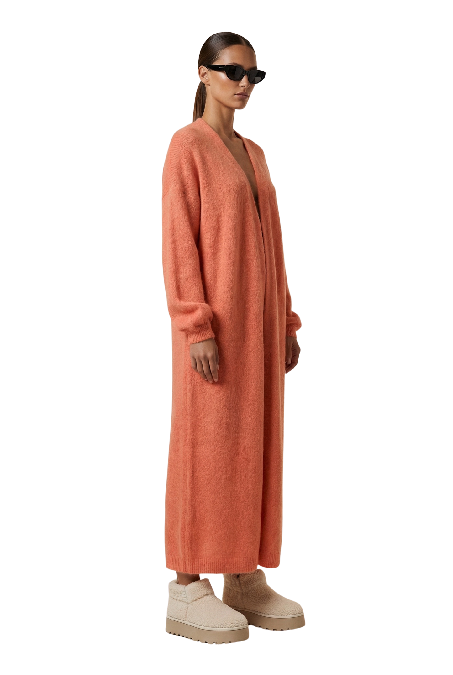 June Long Alpaca Cardigan Salmon