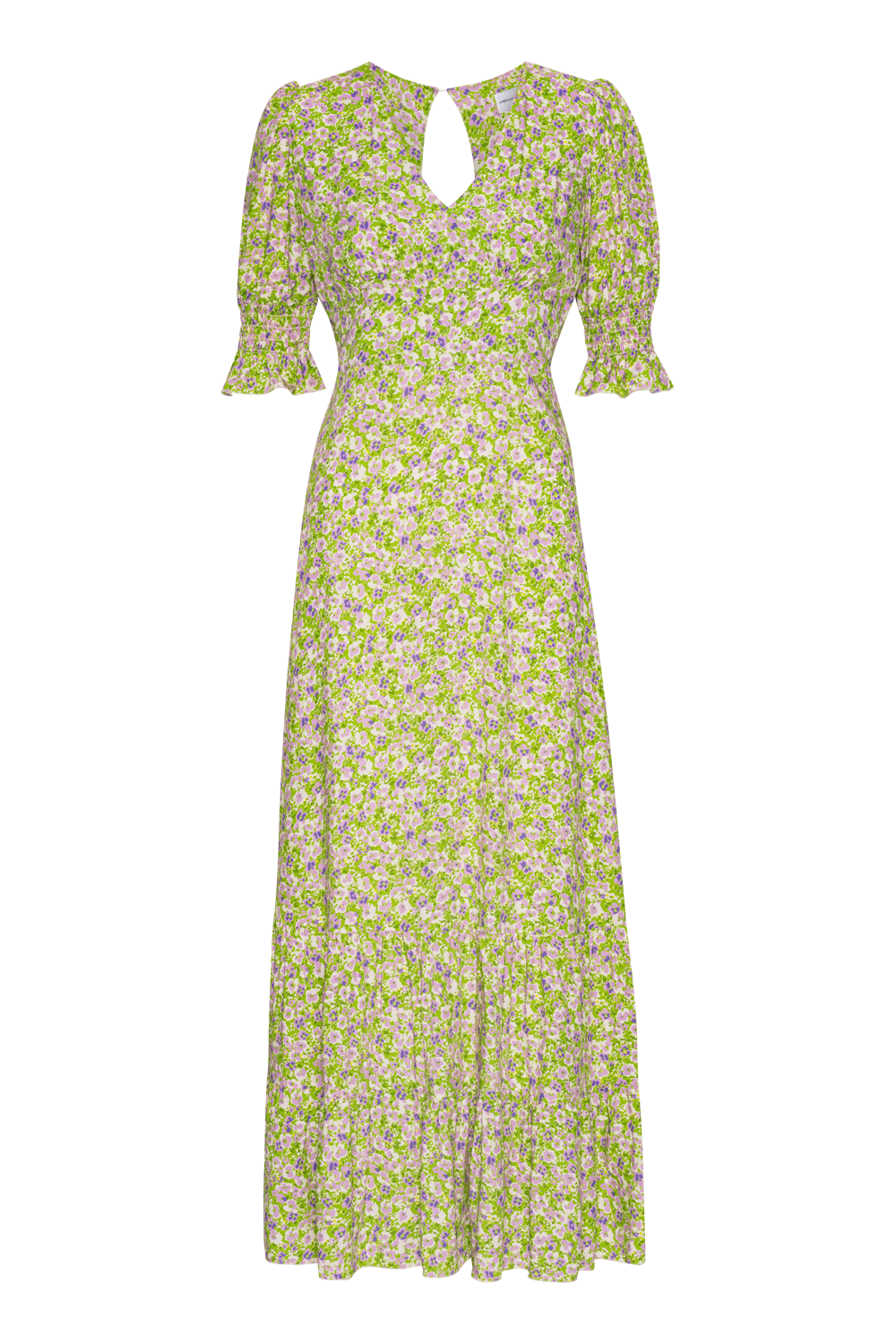 Koko Dress Long Open Back 	Green Purple Flower