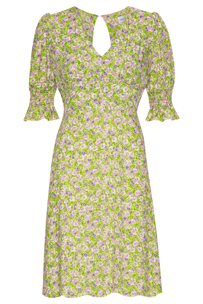 Koko Short Dress Green Purple Flower