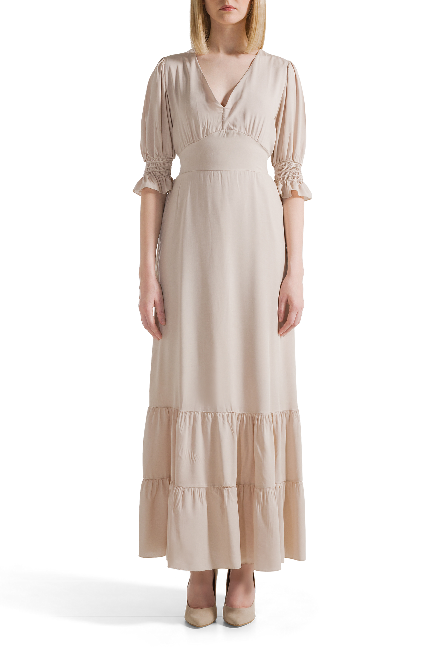 Koko Dress Long Open Back Beige Solid