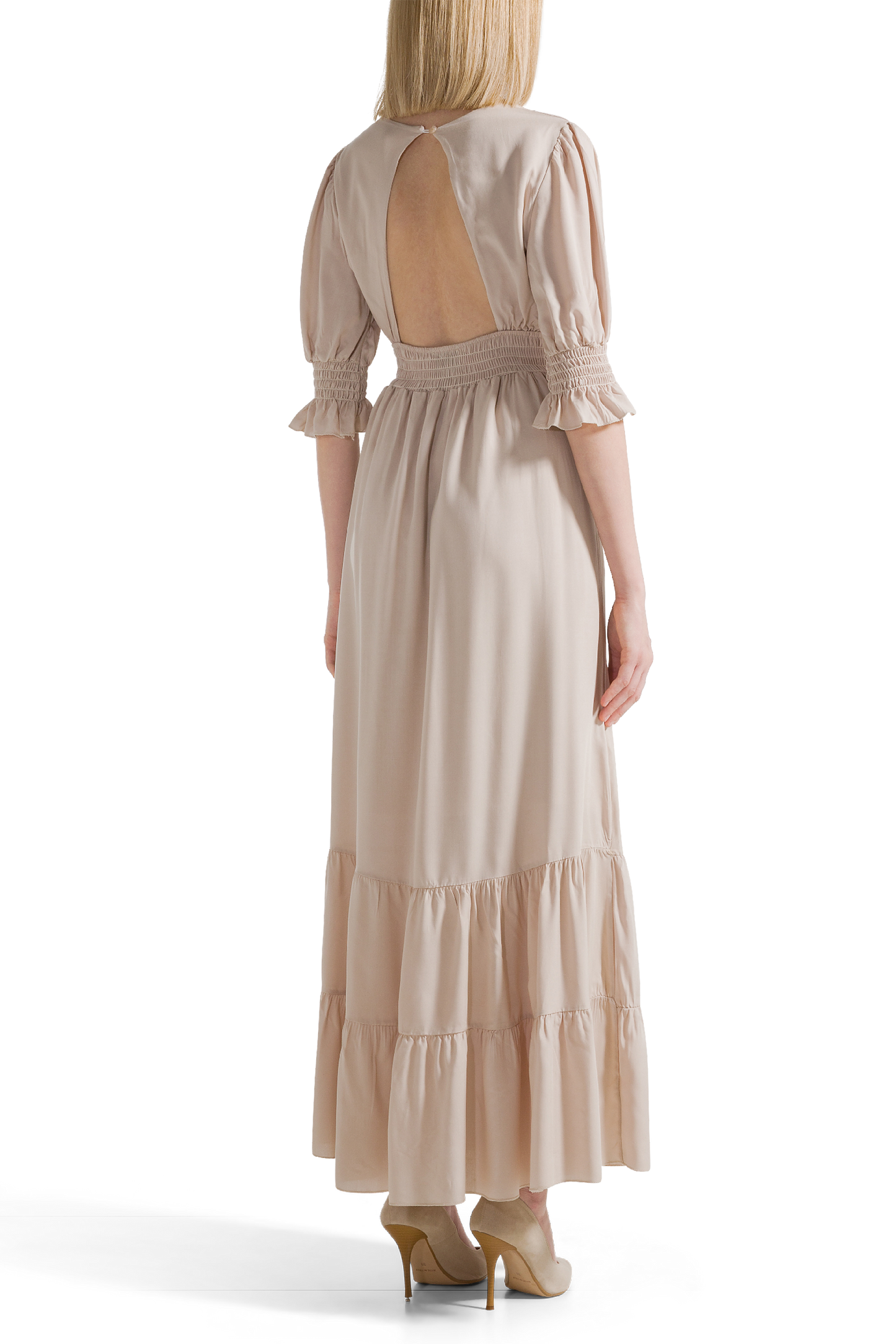 Koko Dress Long Open Back Beige Solid