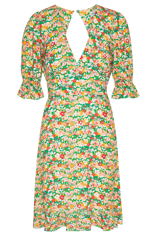 Koko Short Open Back Dress Green Flower