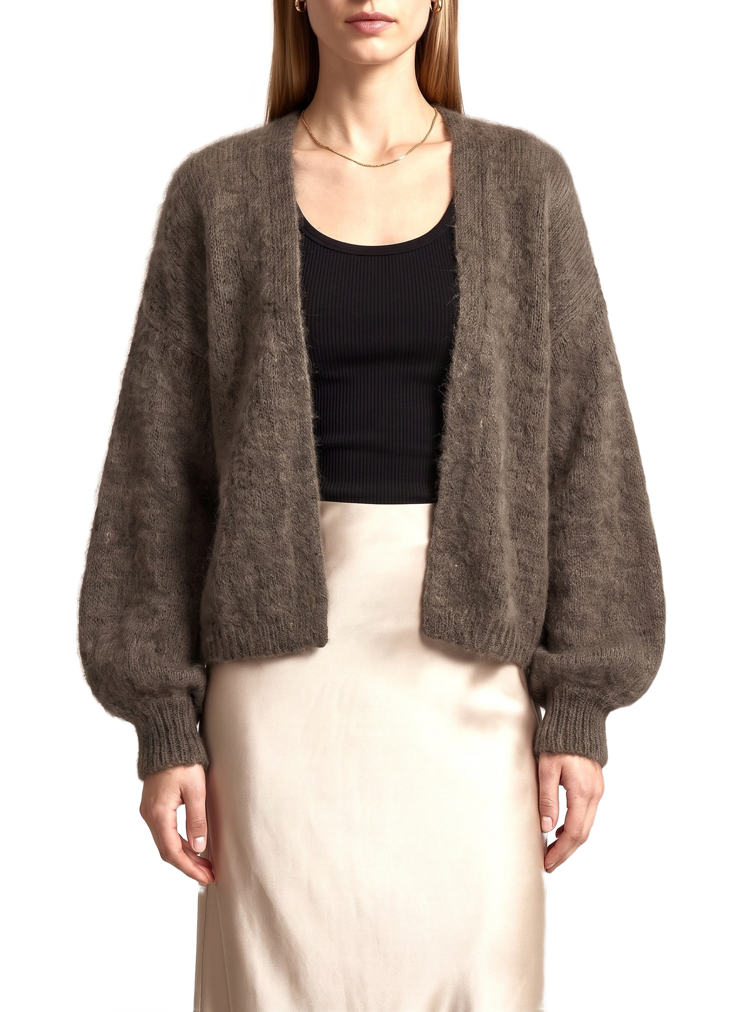 Lee Short Cardigan Dark Taupe Model