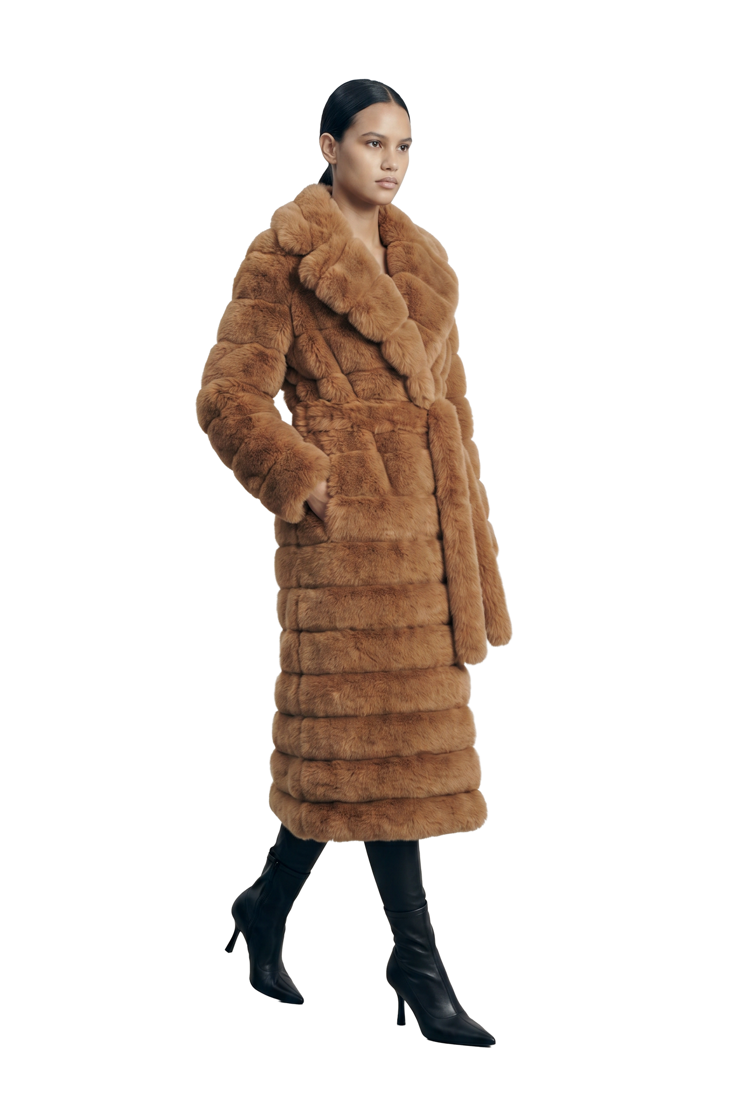 Leelai Faux Fur Coat Long Medium Brown