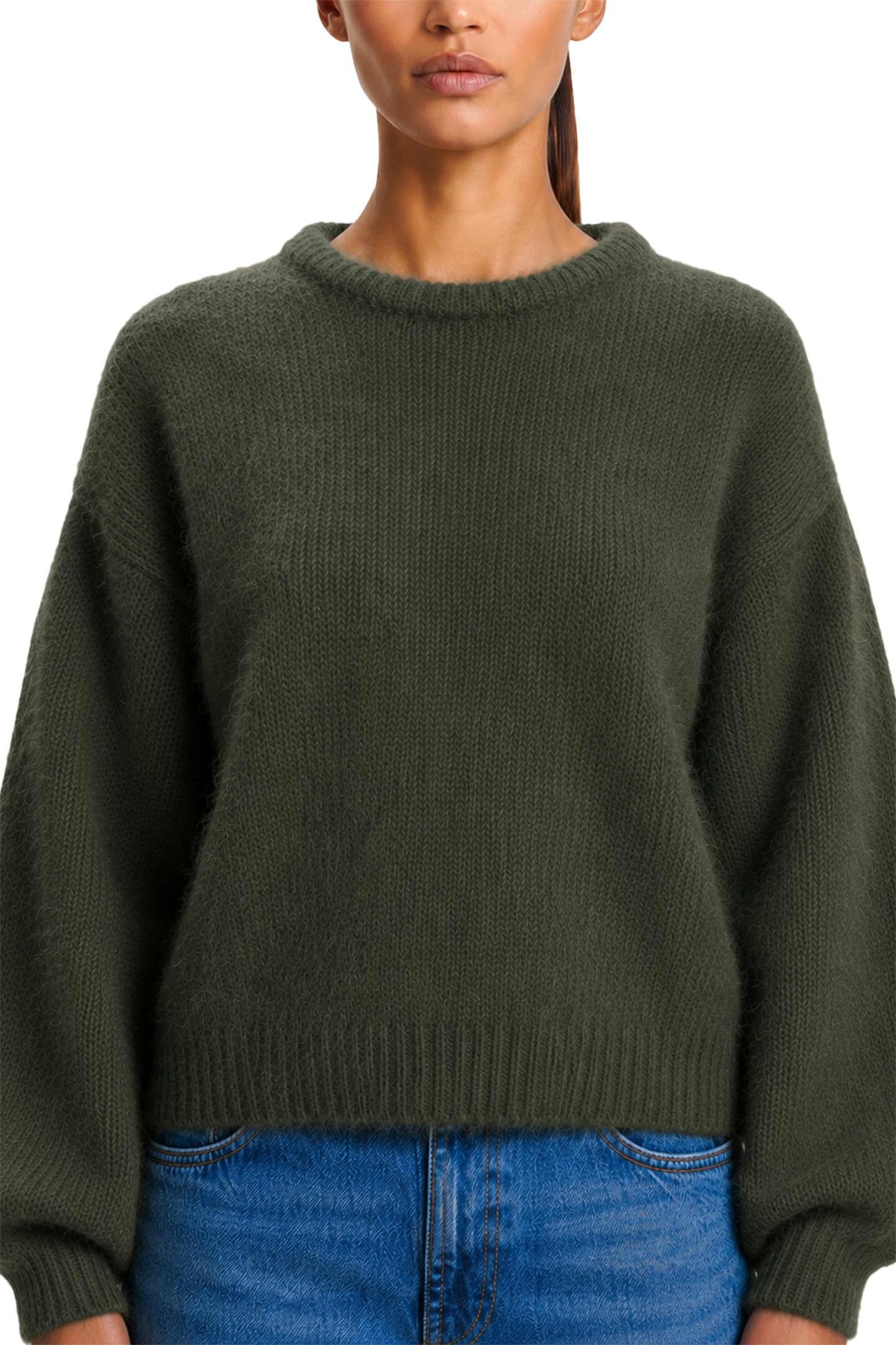 Liana Round Neck Pullover Seaweed Green